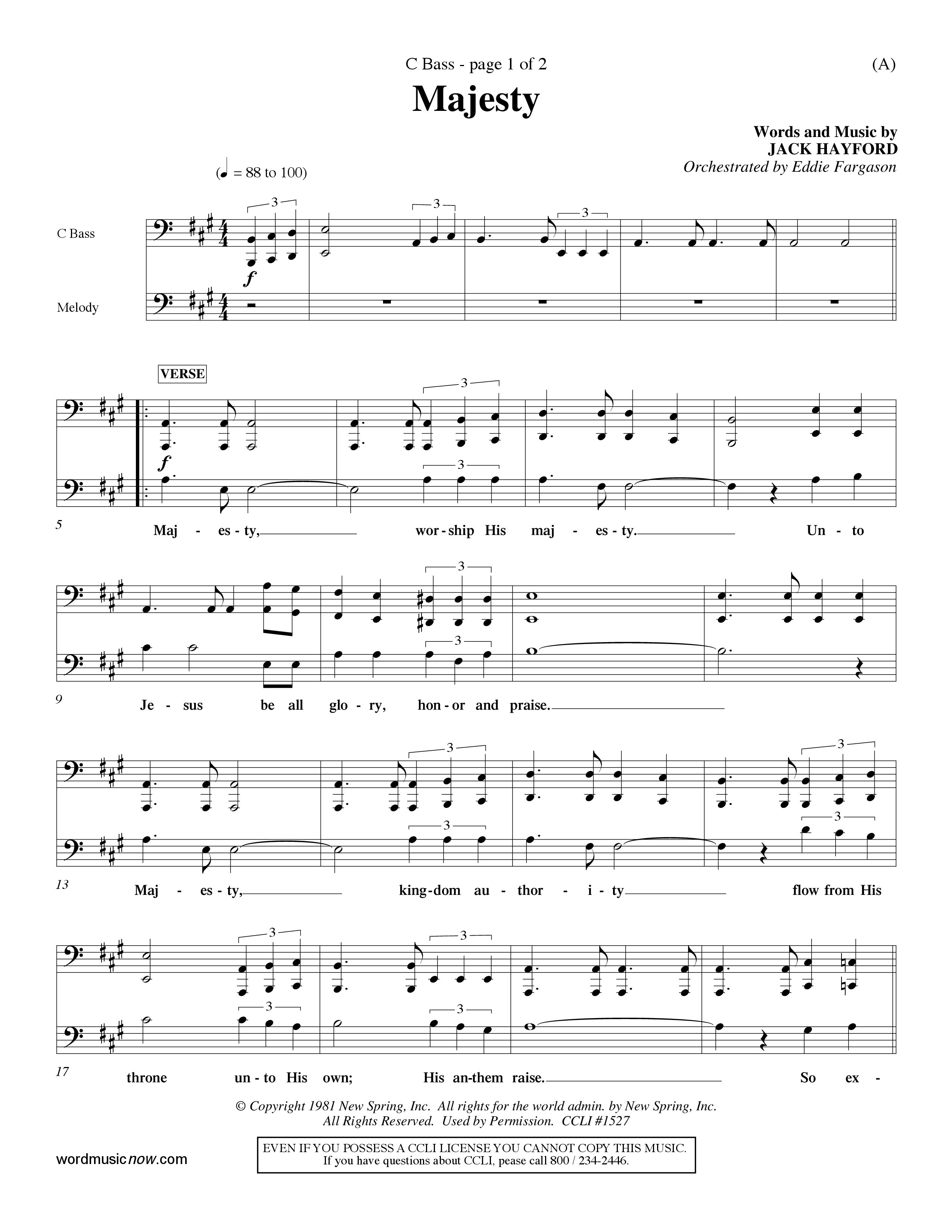 Majesty (Choral Anthem SATB) Contrabass (Word Music Choral / Orch. Eddie Fargason)