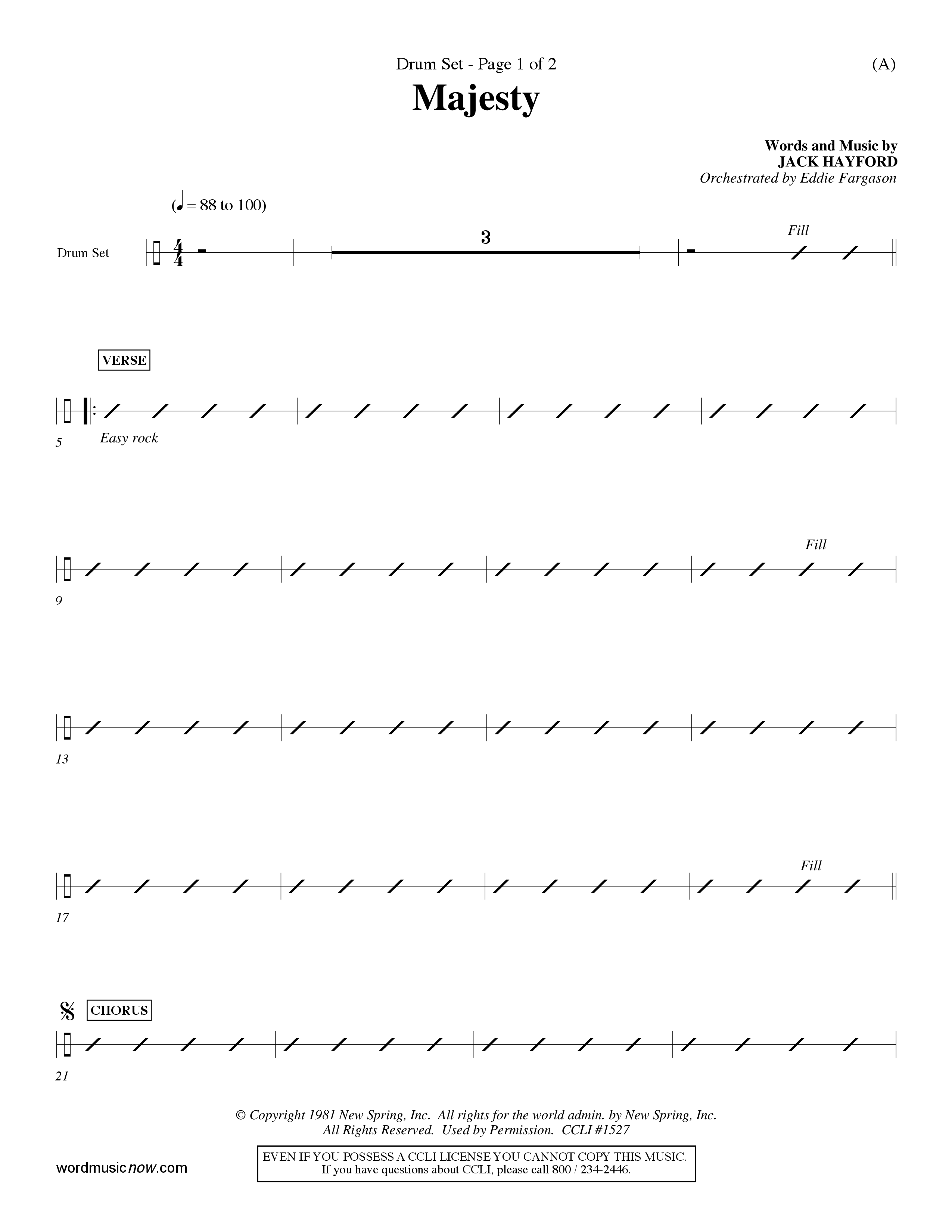 Majesty (Choral Anthem SATB) Drum Set (Word Music Choral / Orch. Eddie Fargason)