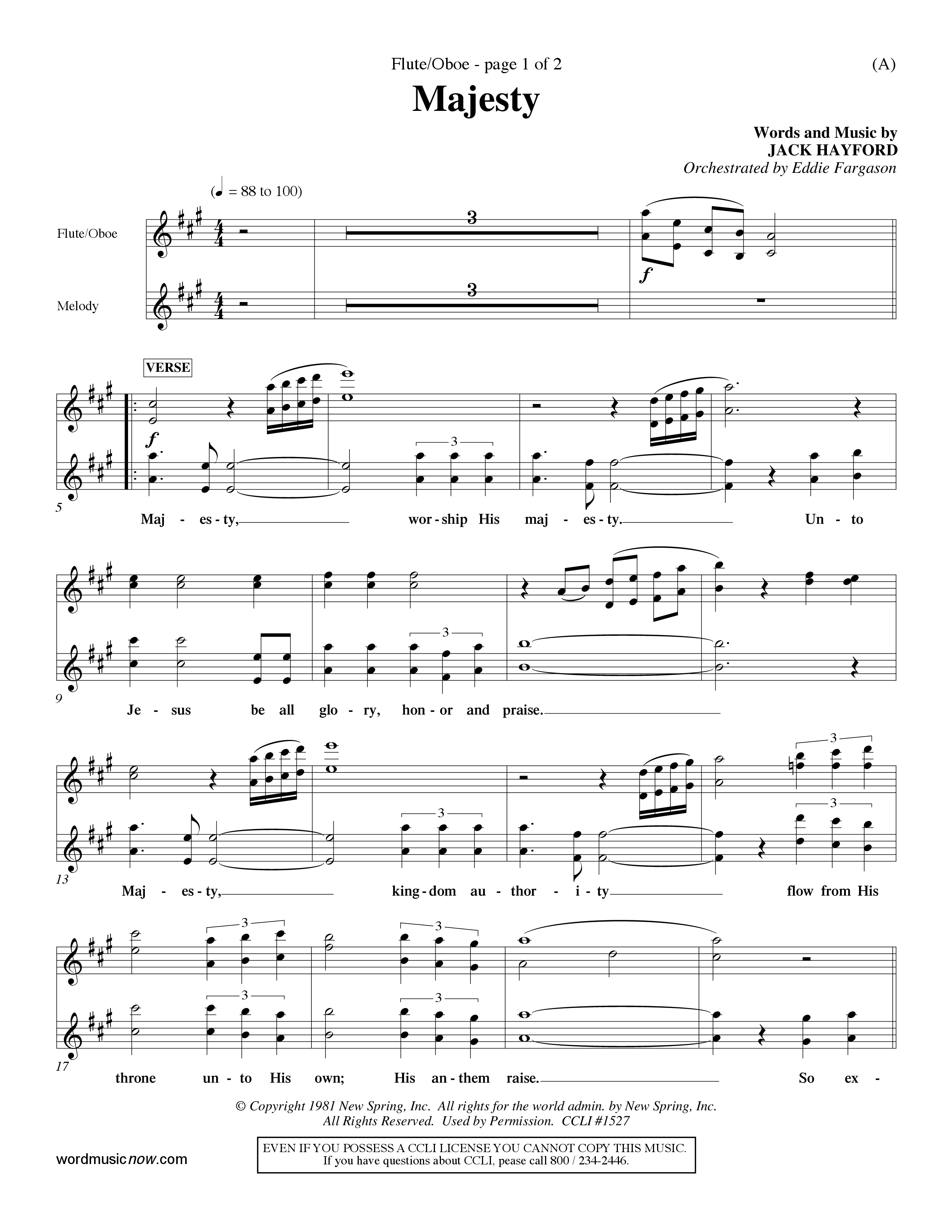 Majesty (Choral Anthem SATB) Flute/Oboe (Word Music Choral / Orch. Eddie Fargason)