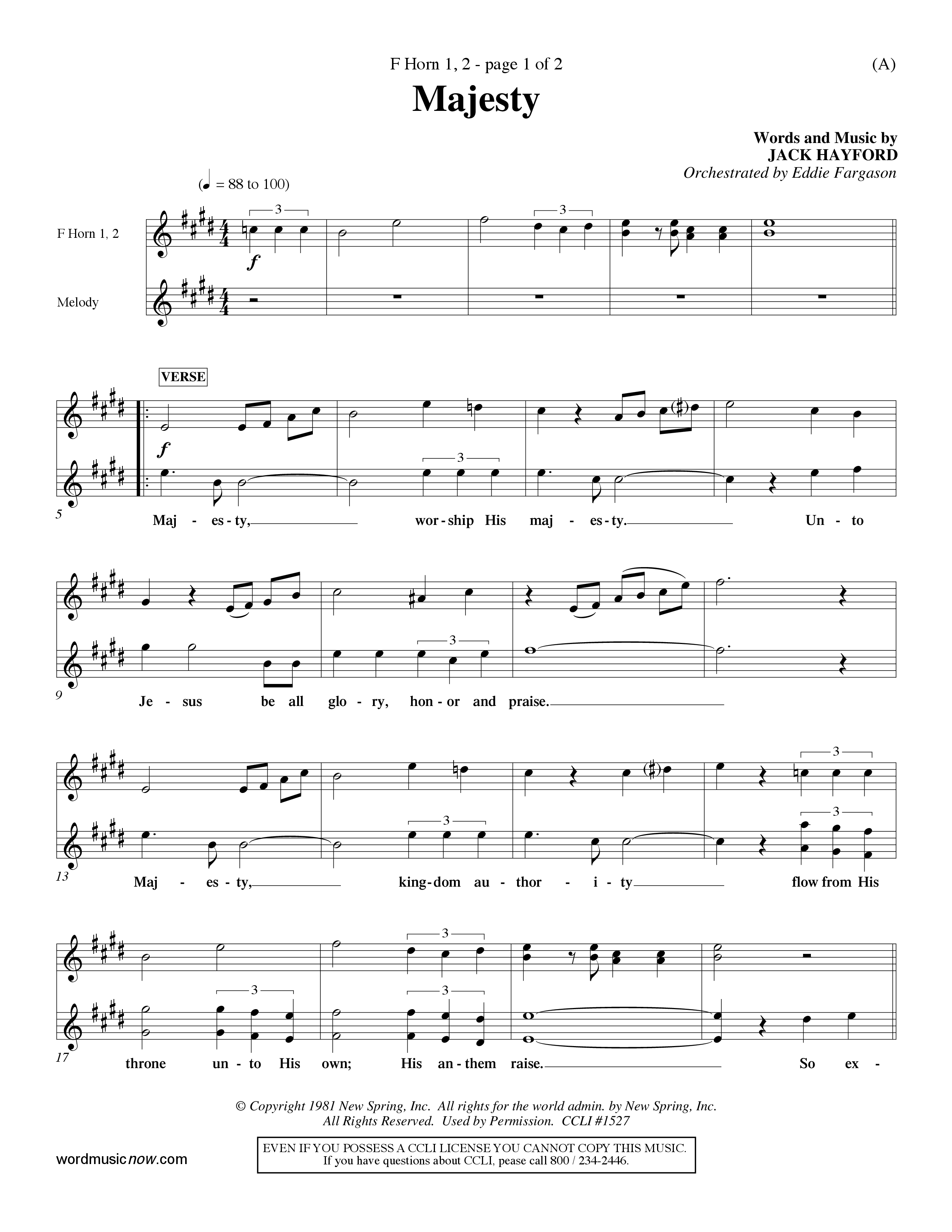 Majesty (Choral Anthem SATB) French Horn (Word Music Choral / Orch. Eddie Fargason)