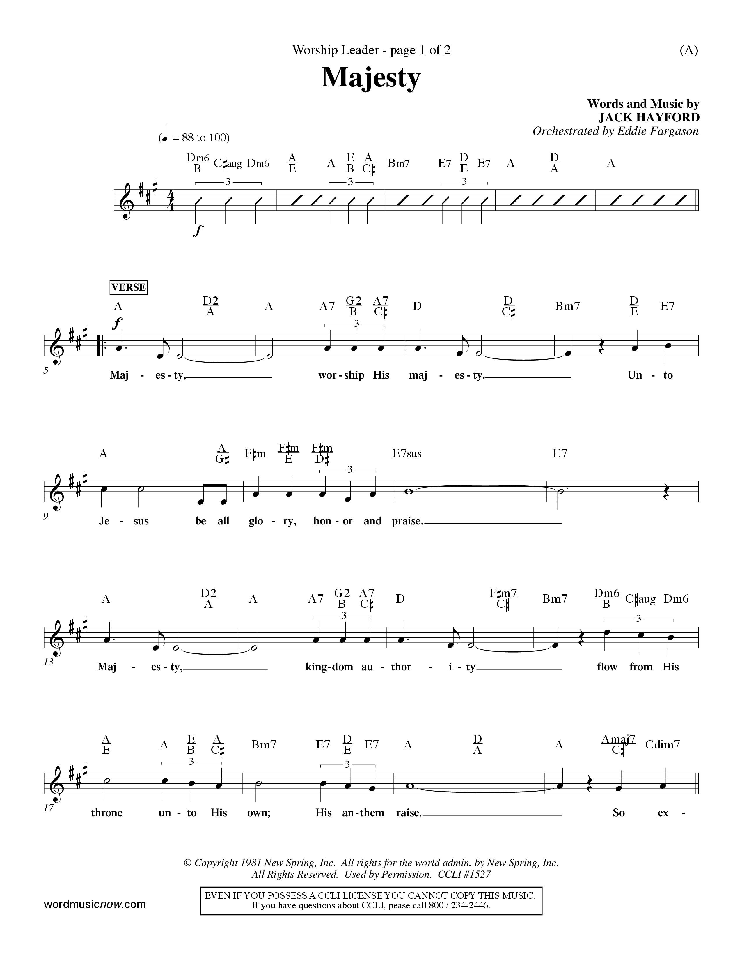 Majesty (Choral Anthem SATB) Lead Sheet (Mel) (Word Music Choral / Orch. Eddie Fargason)