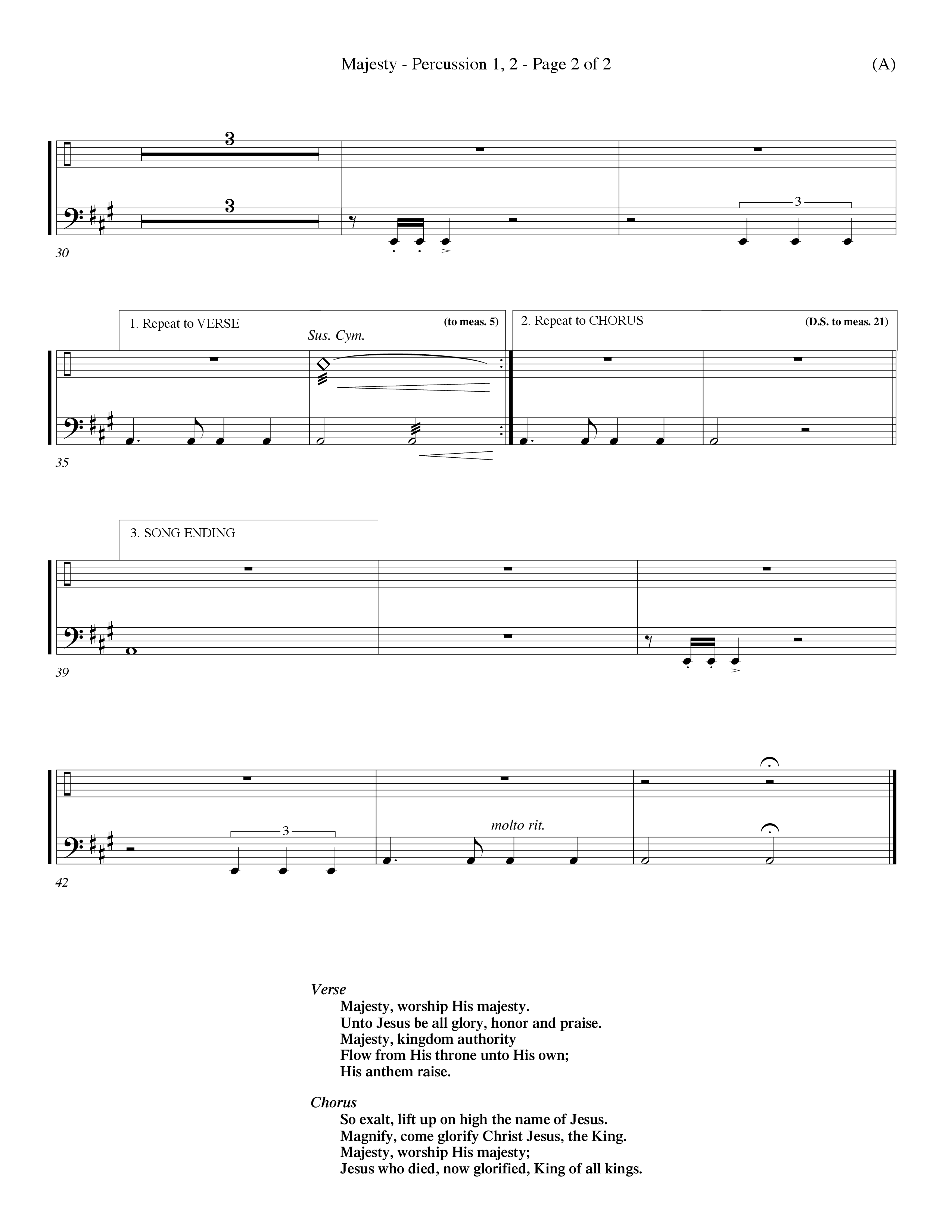 Majesty (Choral Anthem SATB) Percussion 1/2 (Word Music Choral / Orch. Eddie Fargason)