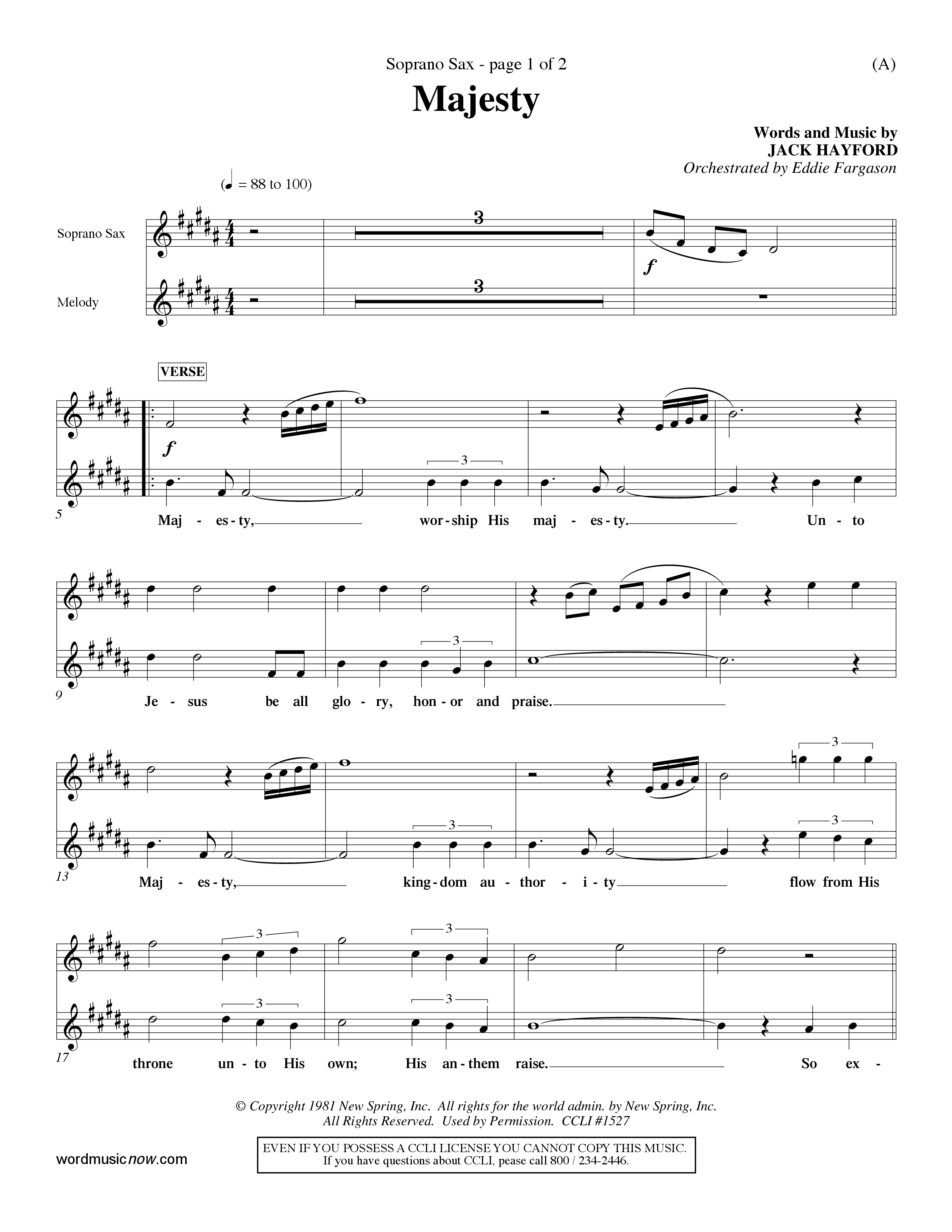 Majesty (Choral Anthem SATB) Saxophone (Word Music Choral / Orch. Eddie Fargason)