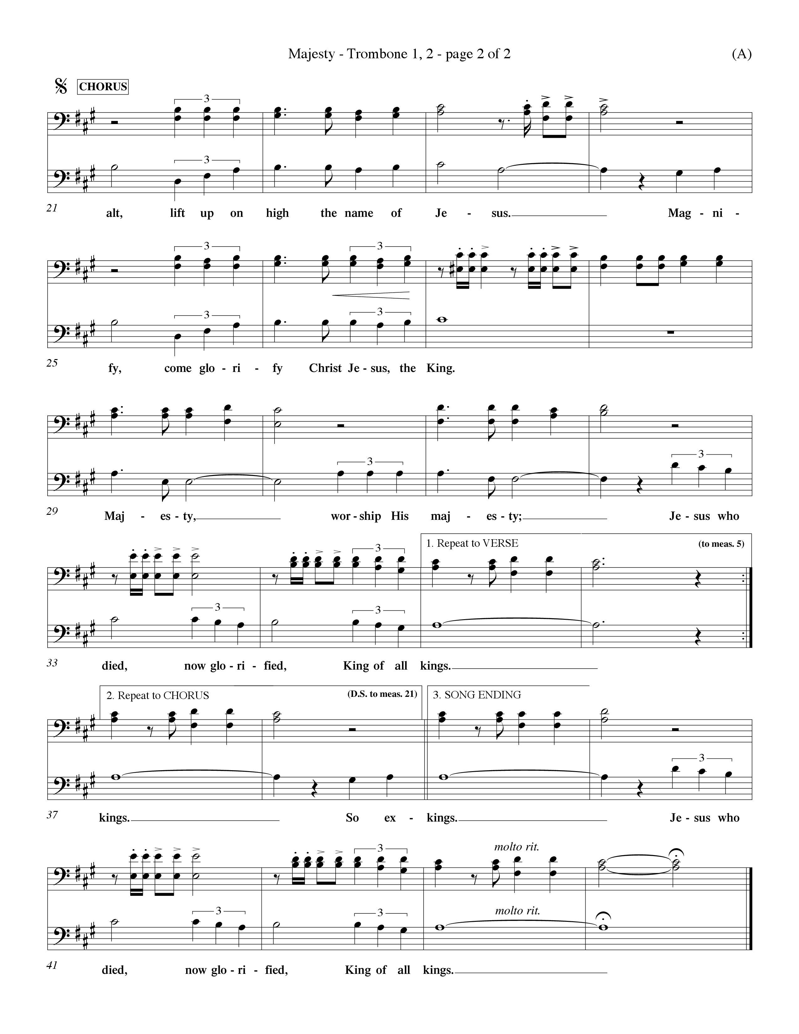 Majesty (Choral Anthem SATB) Trombone 1/2 (Word Music Choral / Orch. Eddie Fargason)