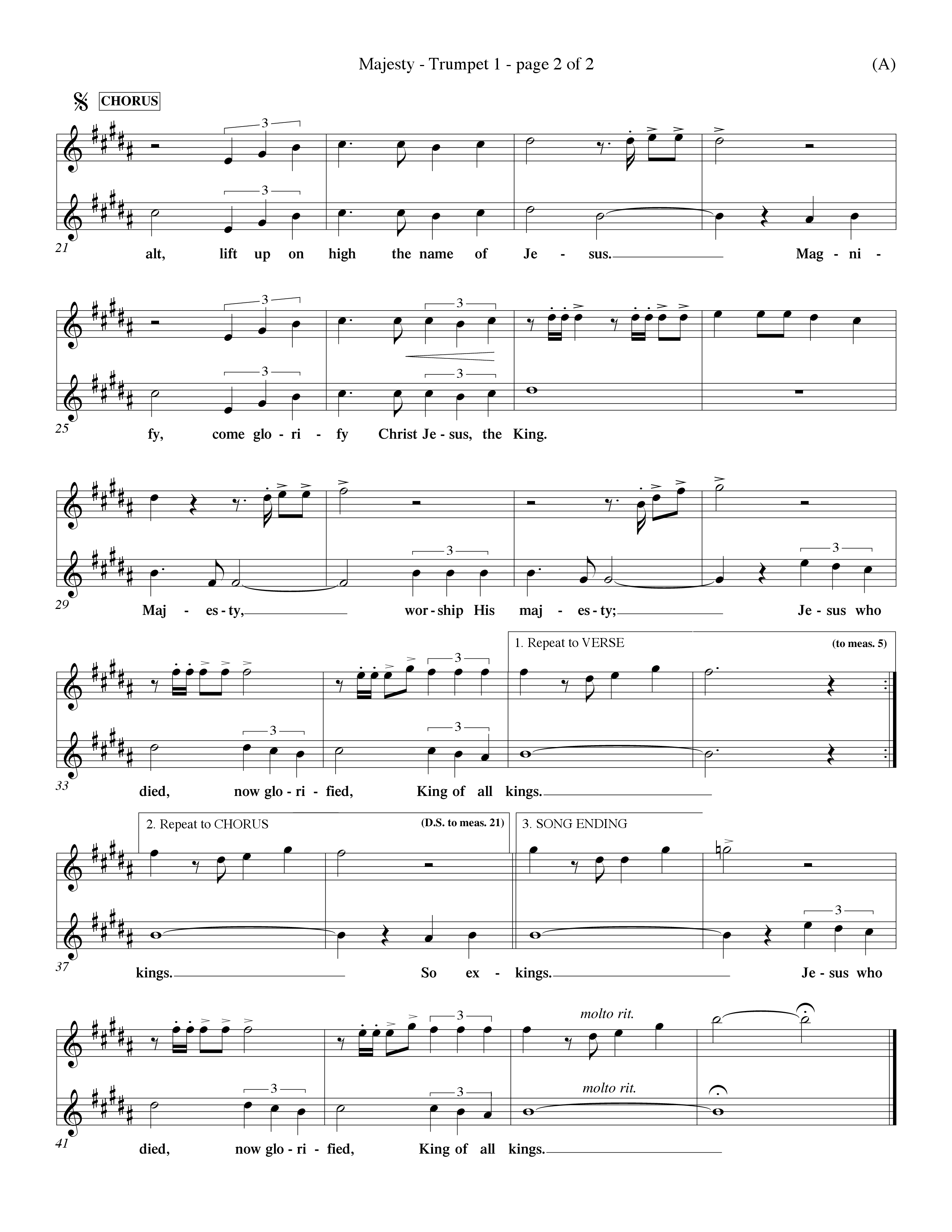 Majesty (Choral Anthem SATB) Trumpet 1 (Word Music Choral / Orch. Eddie Fargason)