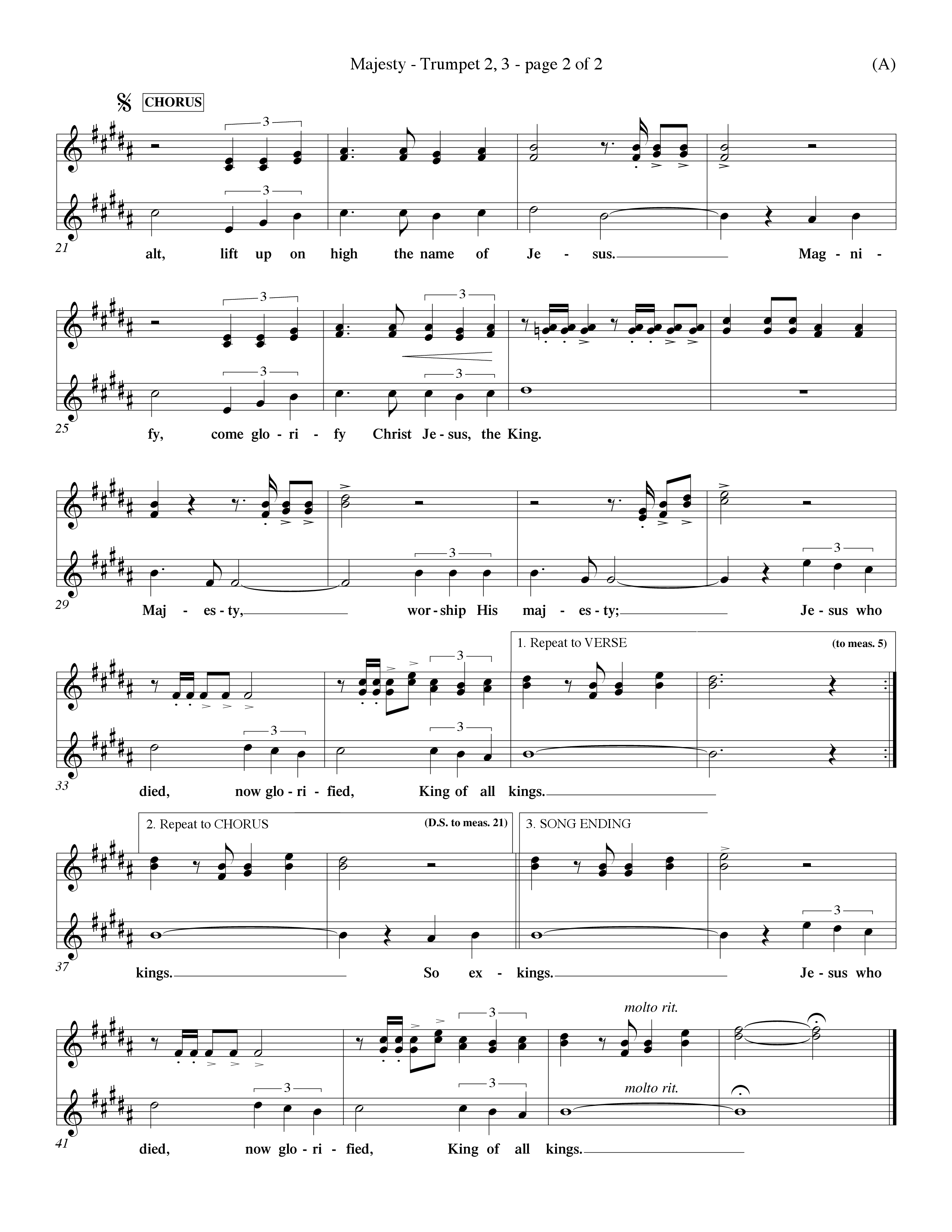 Majesty (Choral Anthem SATB) Trumpet 2/3 (Word Music Choral / Orch. Eddie Fargason)