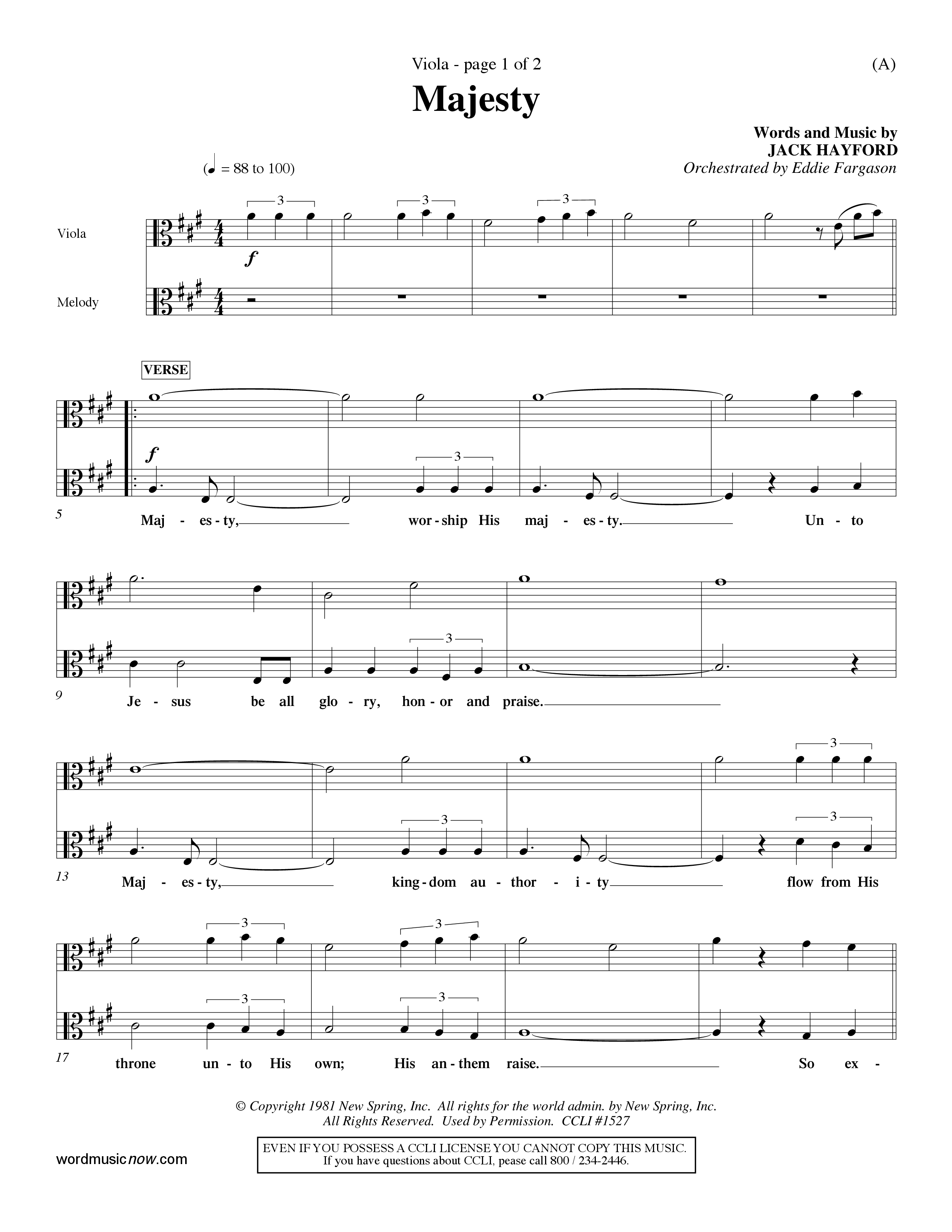 Majesty (Choral Anthem SATB) Viola (Word Music Choral / Orch. Eddie Fargason)