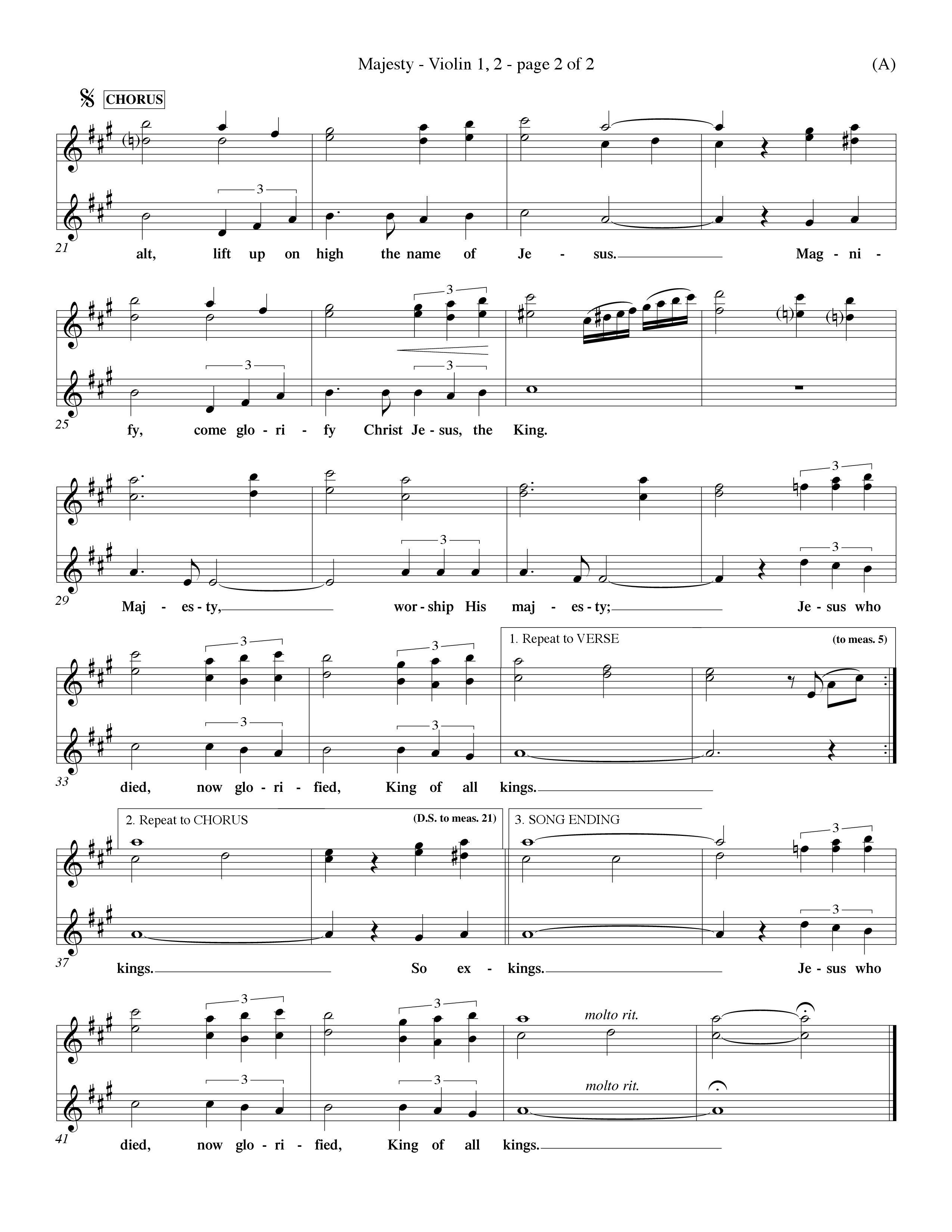 Majesty (Choral Anthem SATB) Violin 1/2 (Word Music Choral / Orch. Eddie Fargason)