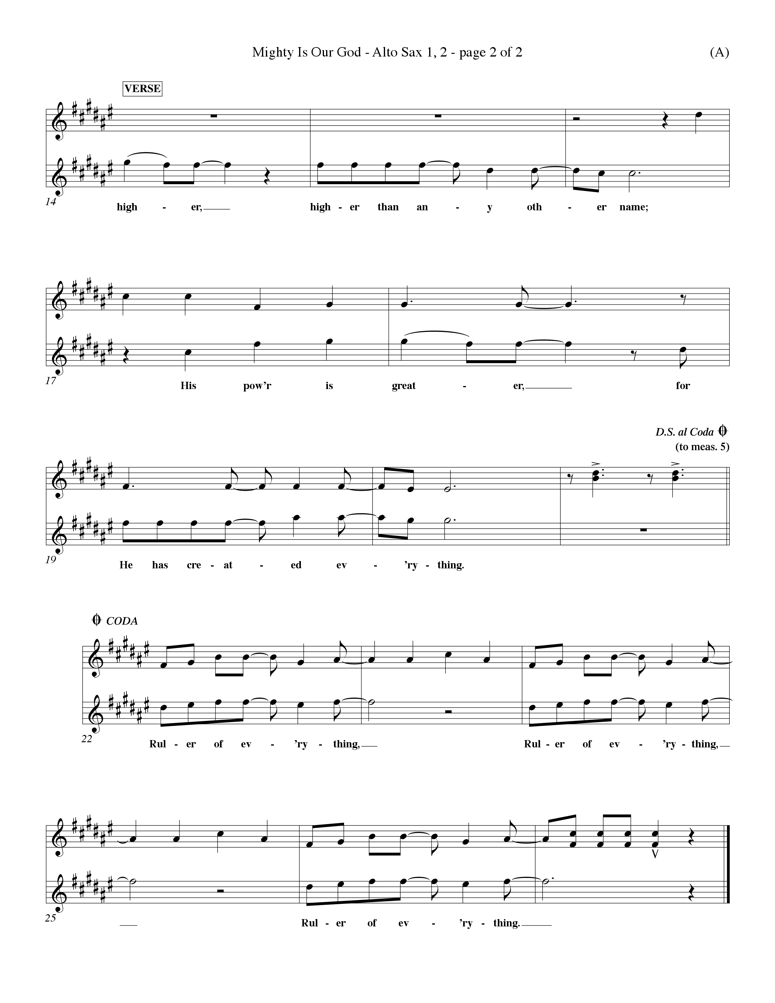 Mighty Is Our God (Choral Anthem SATB) Alto Sax 1/2 (Word Music Choral / Orch. Ron Meyers)