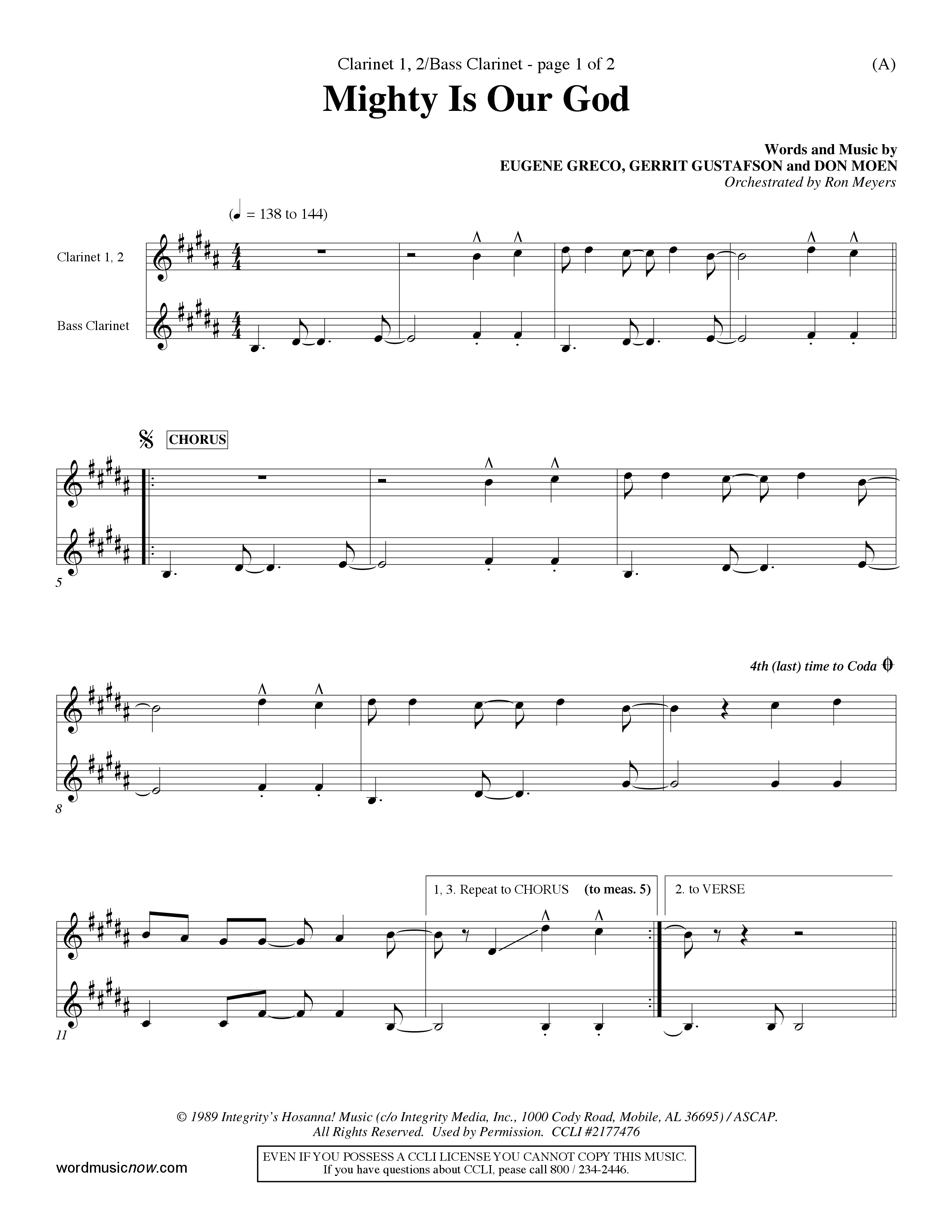 Mighty Is Our God (Choral Anthem SATB) Clarinet 1/2, Bass Clarinet (Word Music Choral / Orch. Ron Meyers)