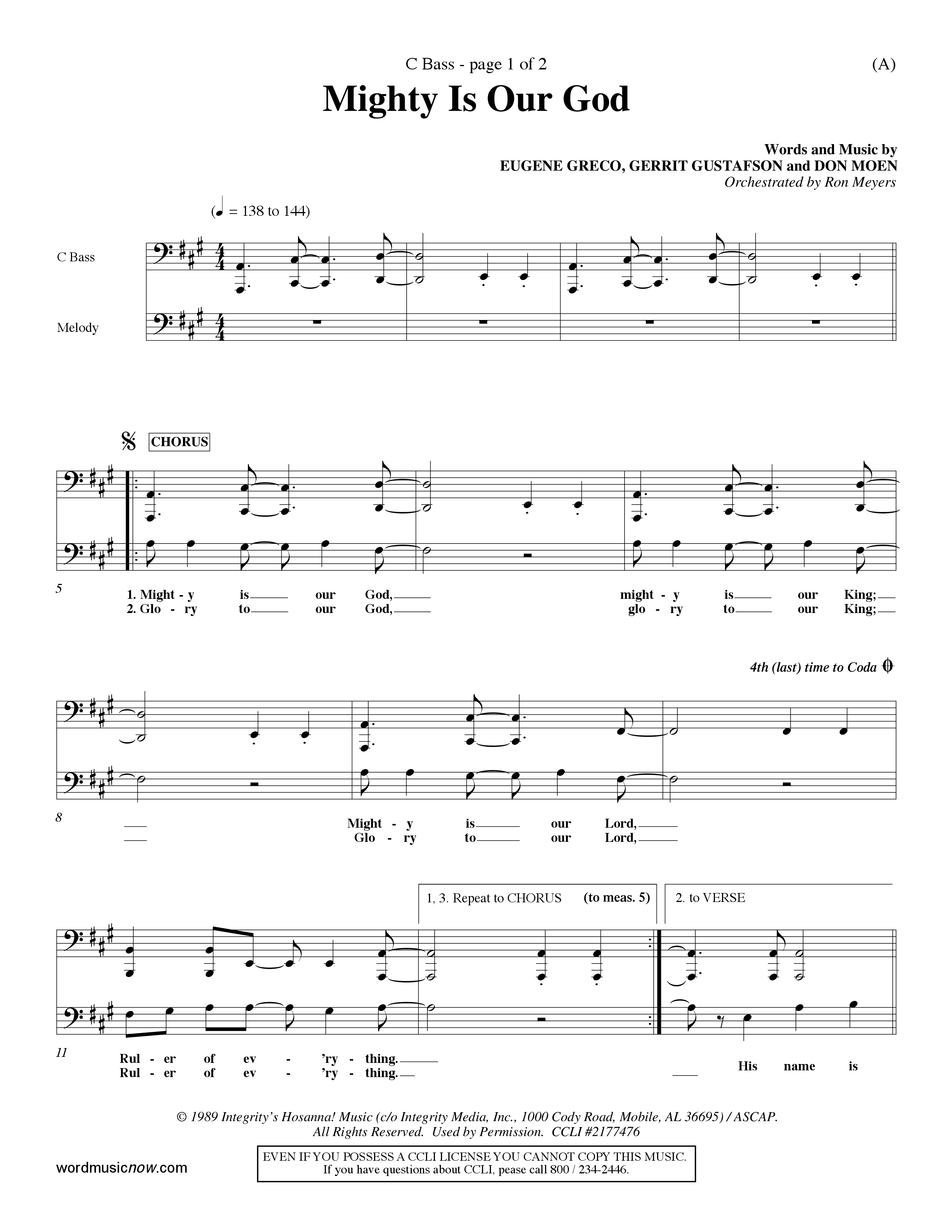 Mighty Is Our God (Choral Anthem SATB) Contrabass (Word Music Choral / Orch. Ron Meyers)