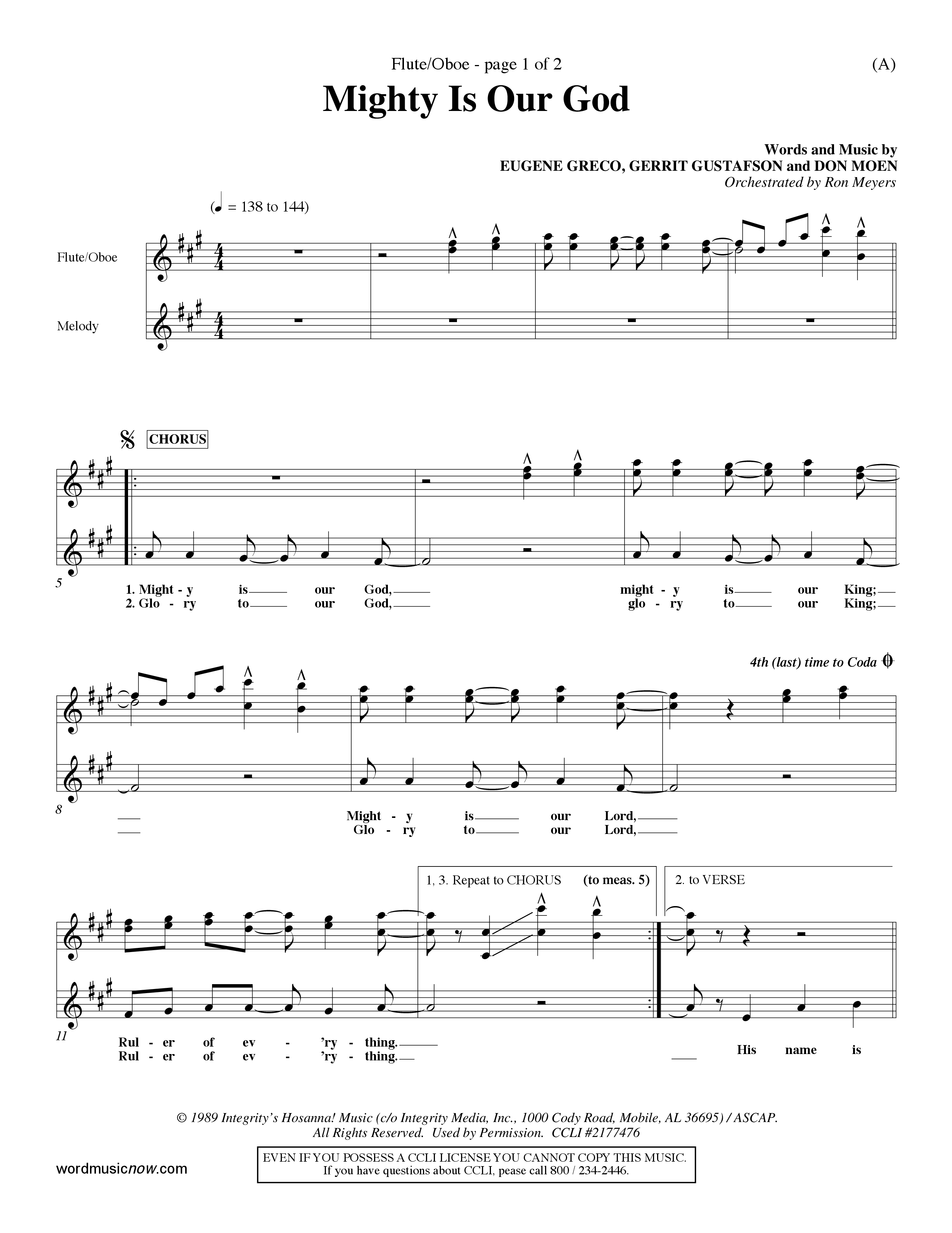 Mighty Is Our God (Choral Anthem SATB) Flute/Oboe (Word Music Choral / Orch. Ron Meyers)