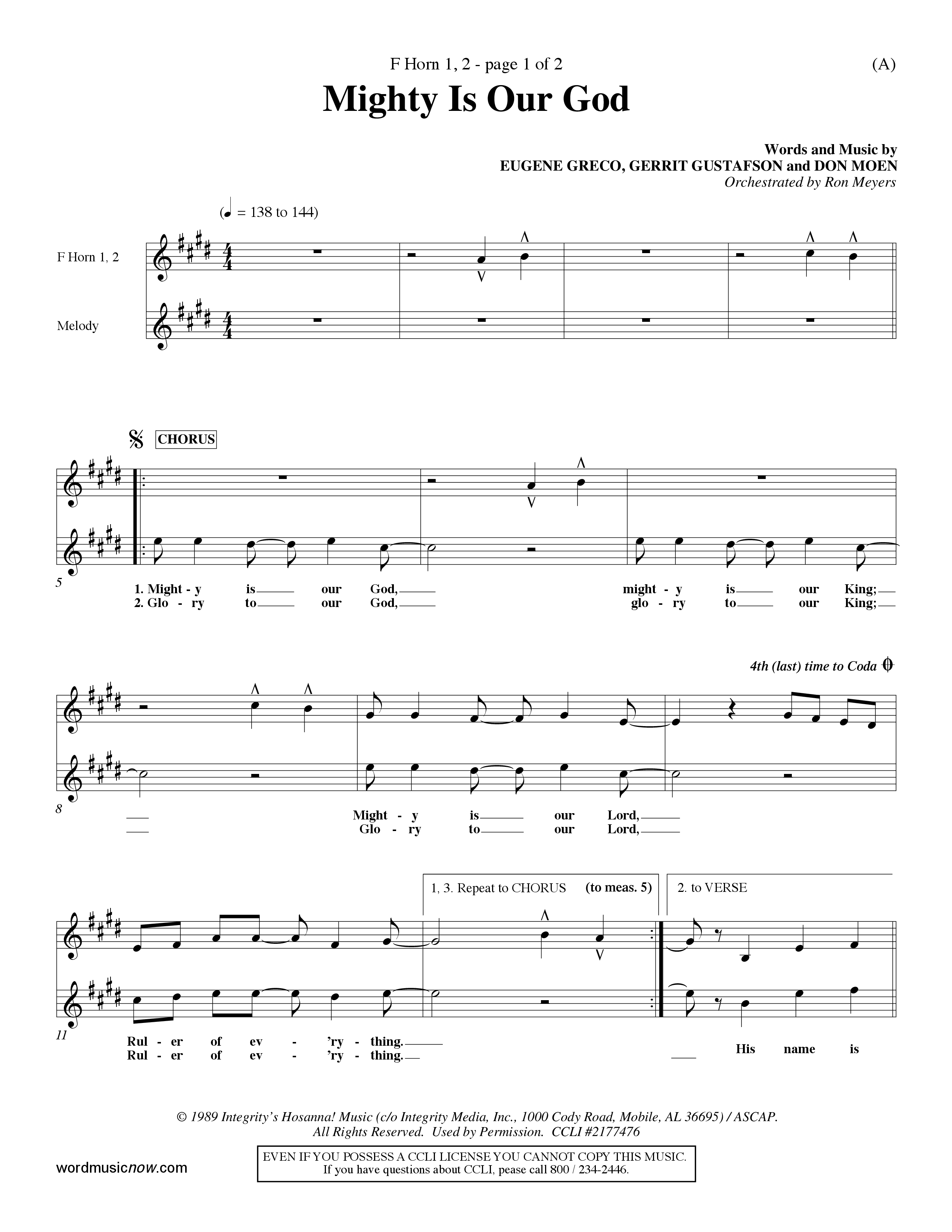 Mighty Is Our God (Choral Anthem SATB) French Horn (Word Music Choral / Orch. Ron Meyers)
