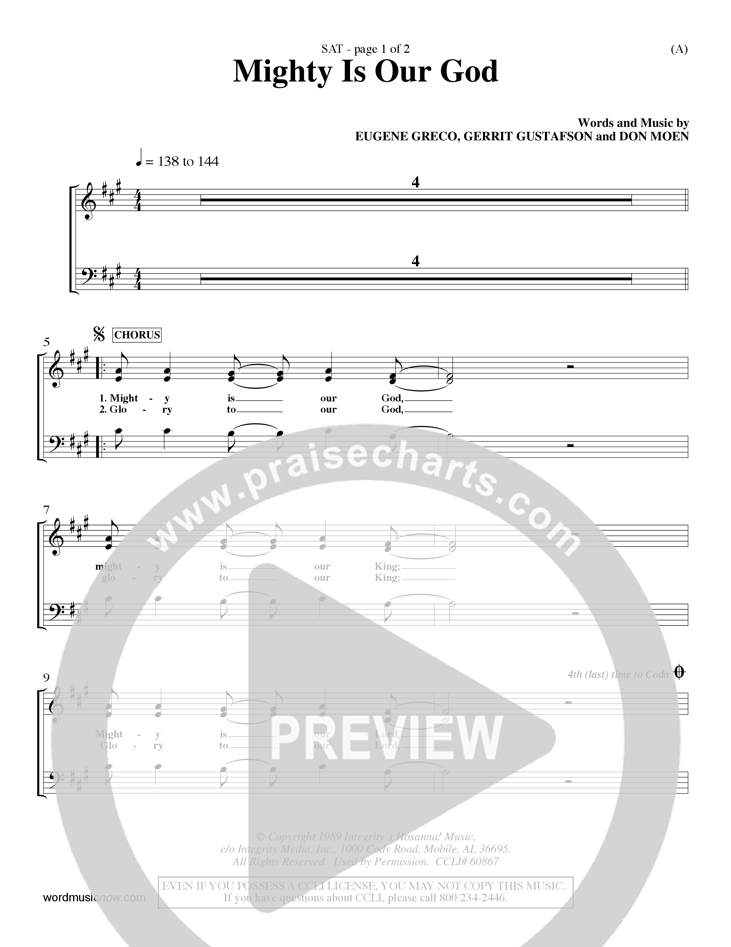 Mighty Is Our God (Choral Anthem SATB) Lead Sheet (SAT) (Word Music Choral / Orch. Ron Meyers)
