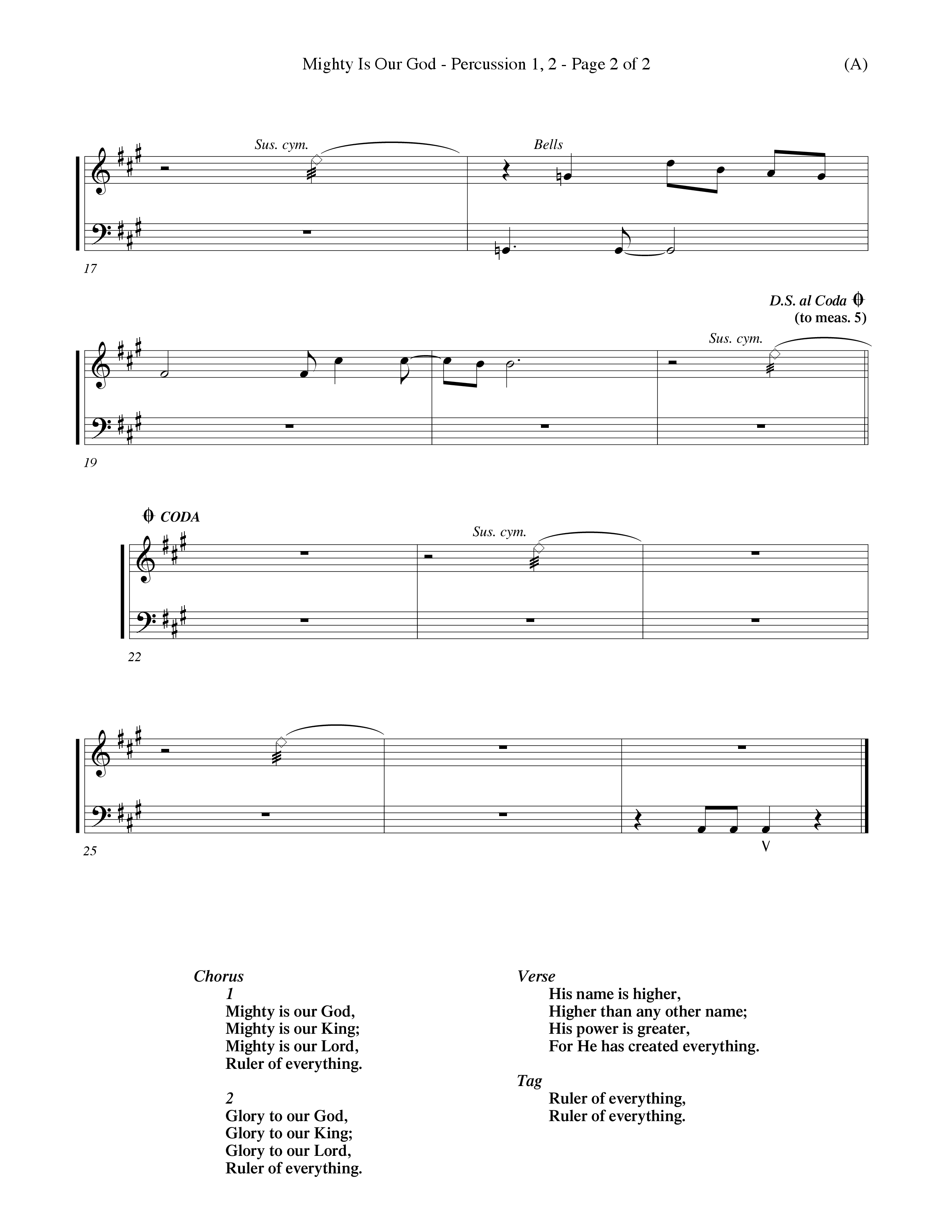 Mighty Is Our God (Choral Anthem SATB) Percussion 1/2 (Word Music Choral / Orch. Ron Meyers)