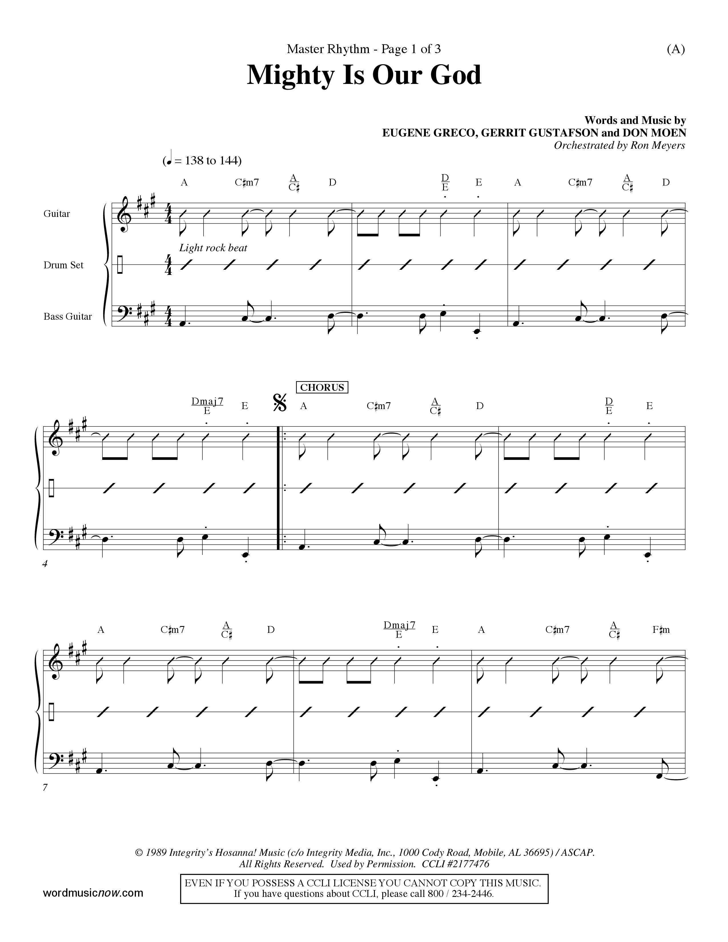Mighty Is Our God (Choral Anthem SATB) Rhythm Chart (Word Music Choral / Orch. Ron Meyers)