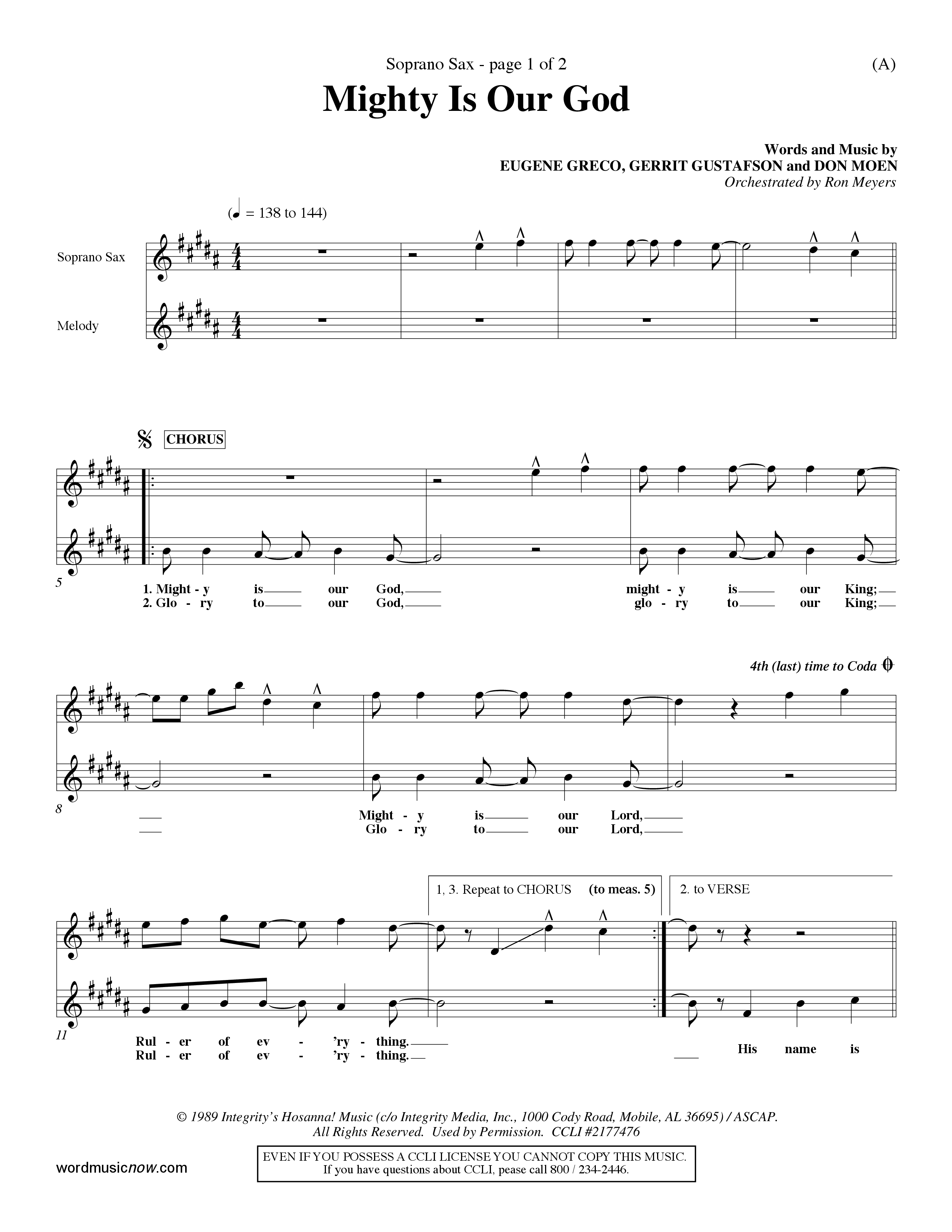 Mighty Is Our God (Choral Anthem SATB) Saxophone (Word Music Choral / Orch. Ron Meyers)