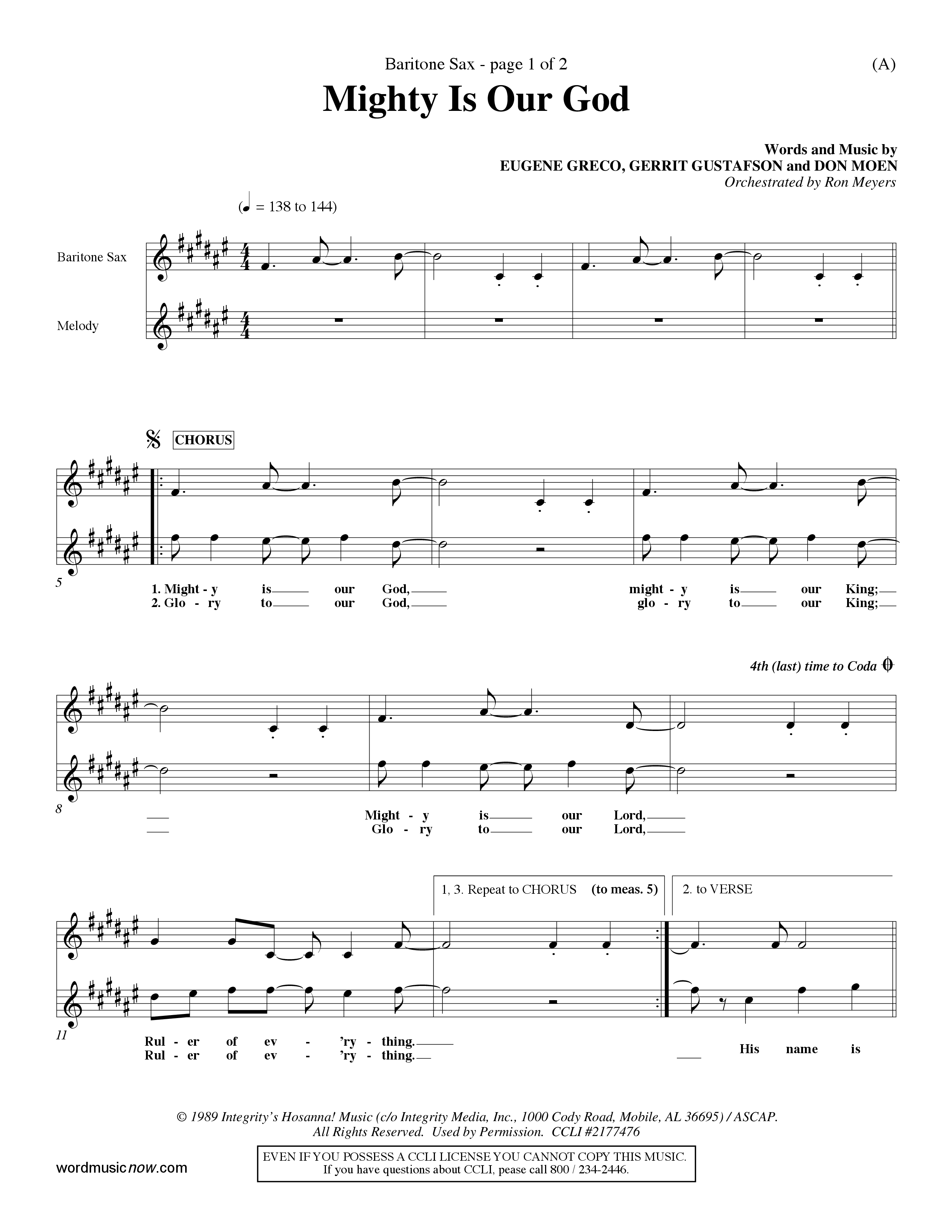 Mighty Is Our God (Choral Anthem SATB) Saxophone (Word Music Choral / Orch. Ron Meyers)