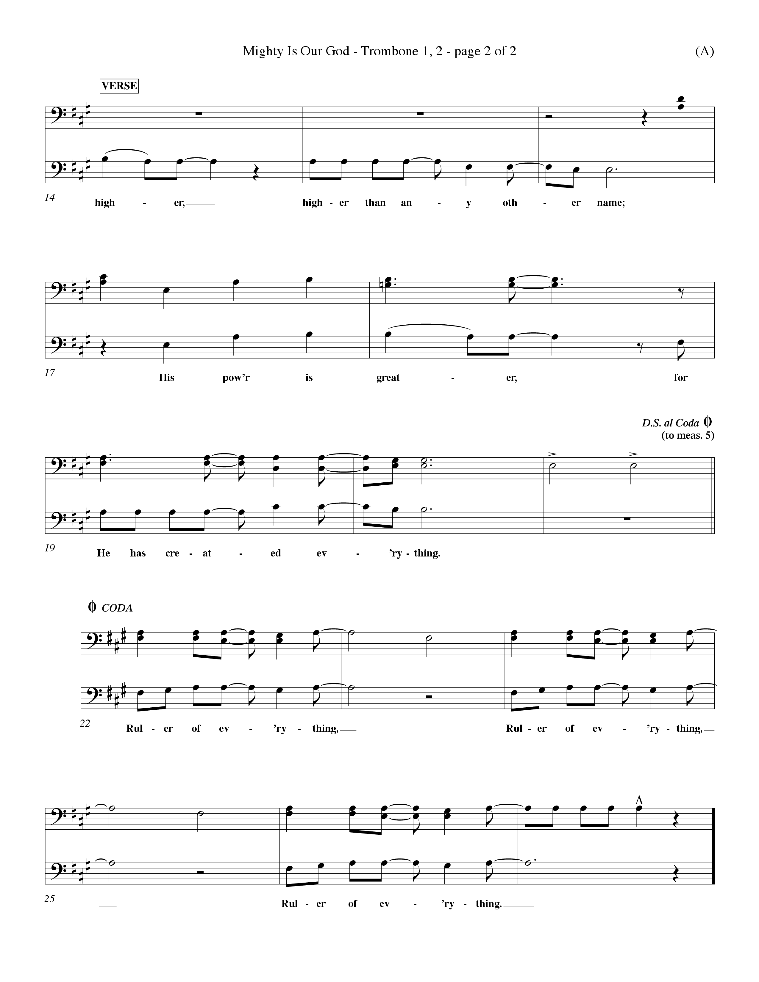 Mighty Is Our God (Choral Anthem SATB) Trombone 1/2 (Word Music Choral / Orch. Ron Meyers)