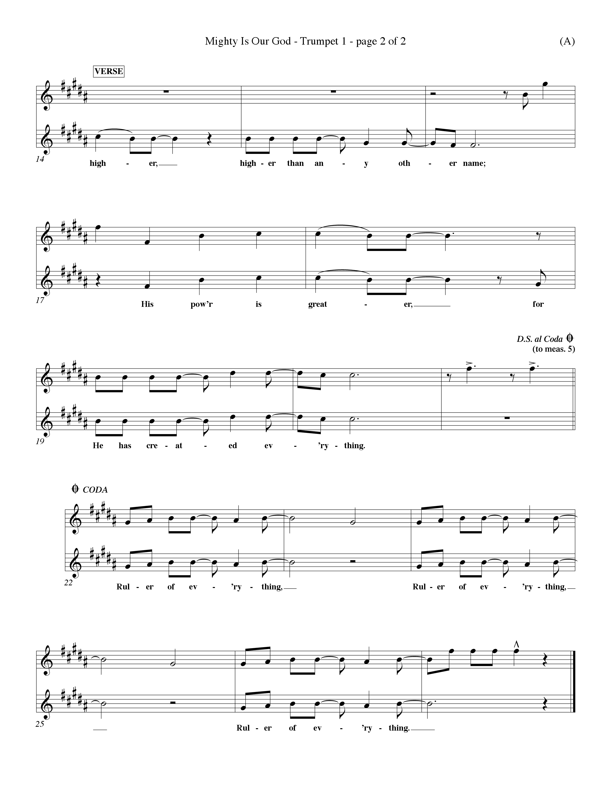 Mighty Is Our God (Choral Anthem SATB) Trumpet 1 (Word Music Choral / Orch. Ron Meyers)