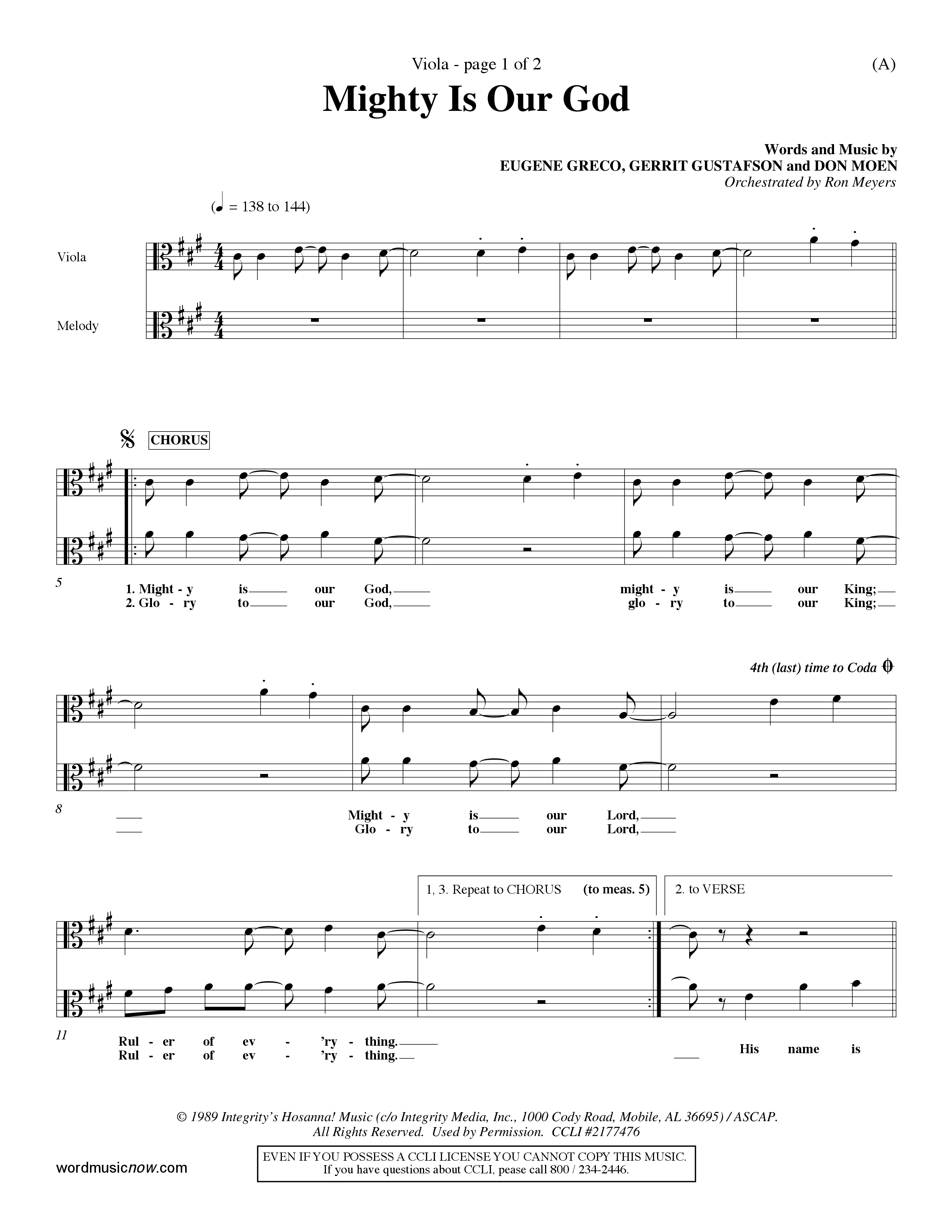 Mighty Is Our God (Choral Anthem SATB) Viola (Word Music Choral / Orch. Ron Meyers)