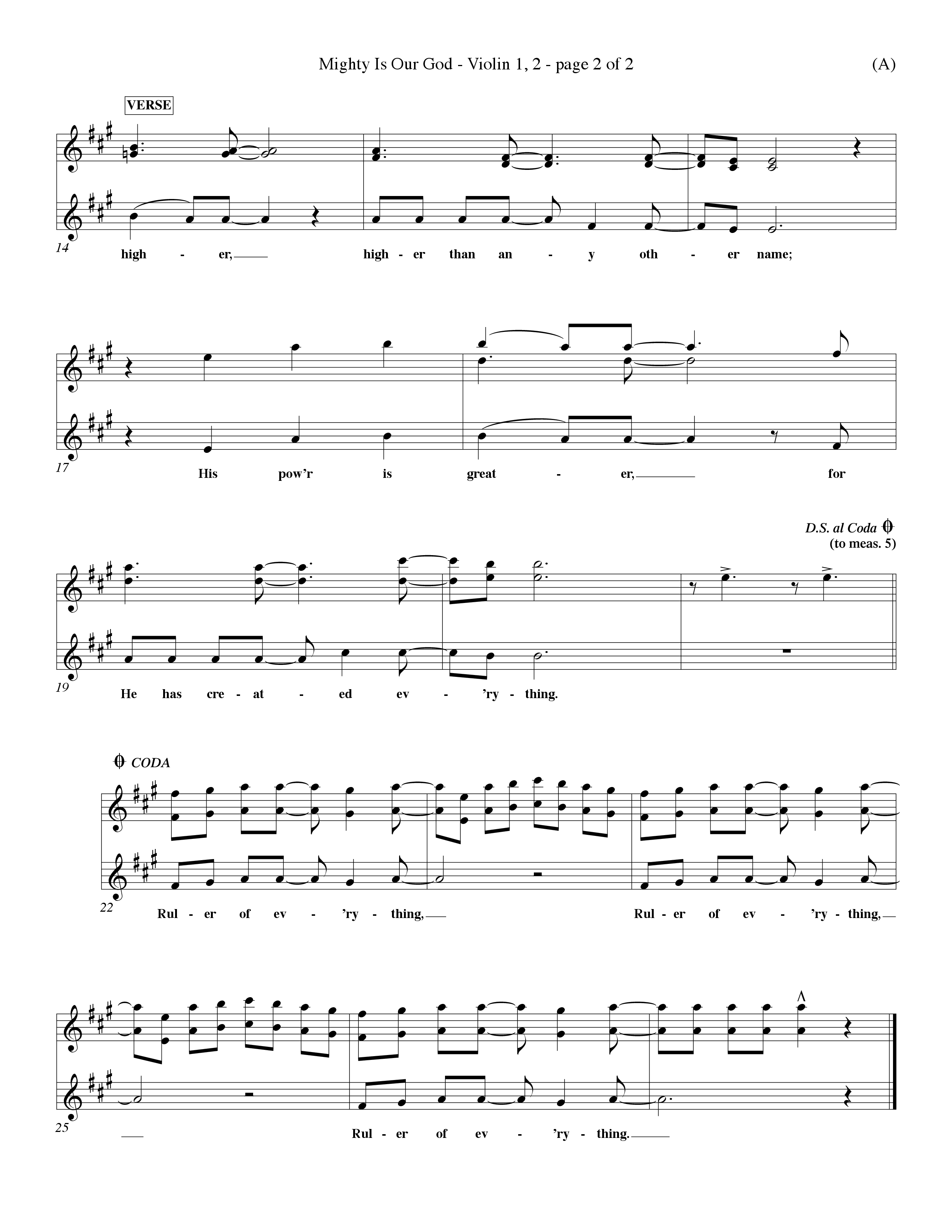 Mighty Is Our God (Choral Anthem SATB) Violin 1/2 (Word Music Choral / Orch. Ron Meyers)