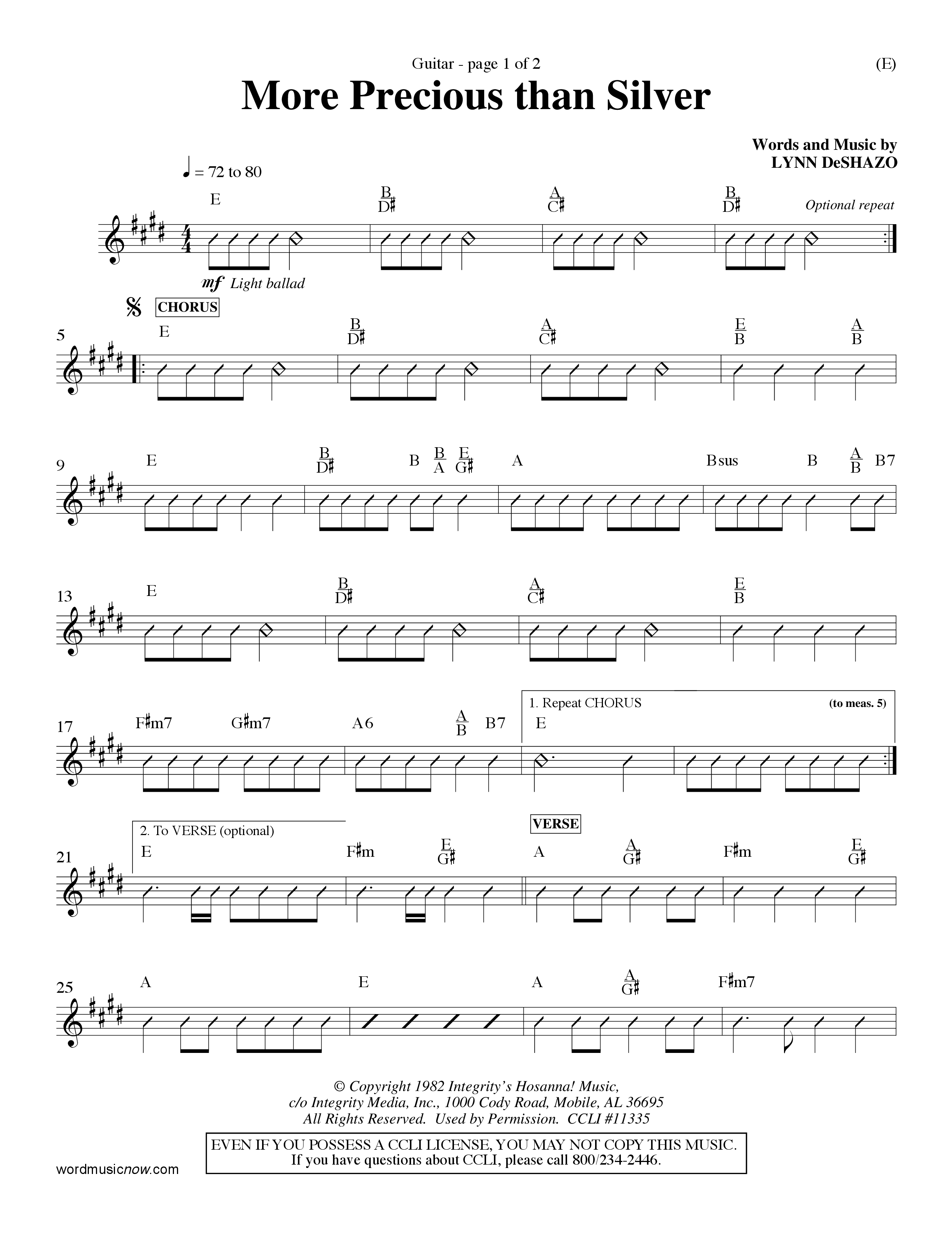 More Precious Than Silver (Choral Anthem SATB) Acoustic Guitar (Word Music Choral / Orch. Michael Lawrence / Orch. Wayne Yankie)