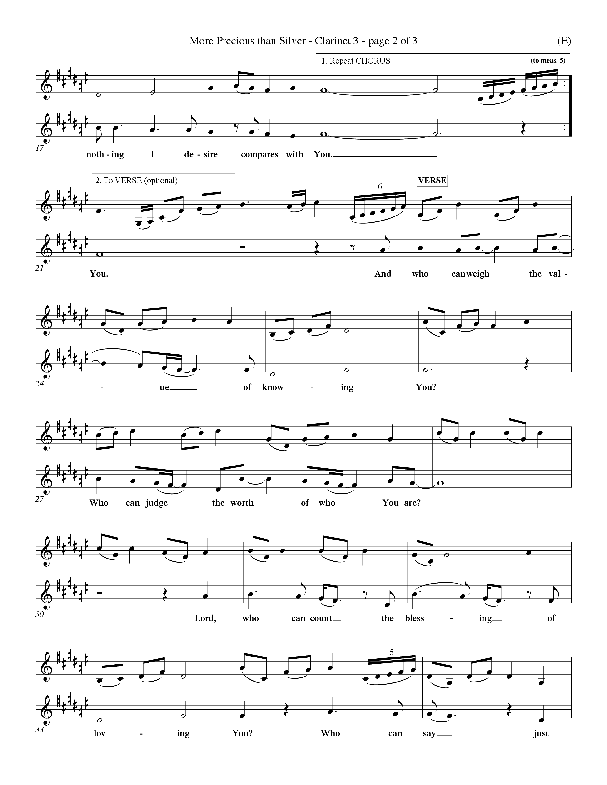 More Precious Than Silver (Choral Anthem SATB) Clarinet 3 (Word Music Choral / Orch. Michael Lawrence / Orch. Wayne Yankie)