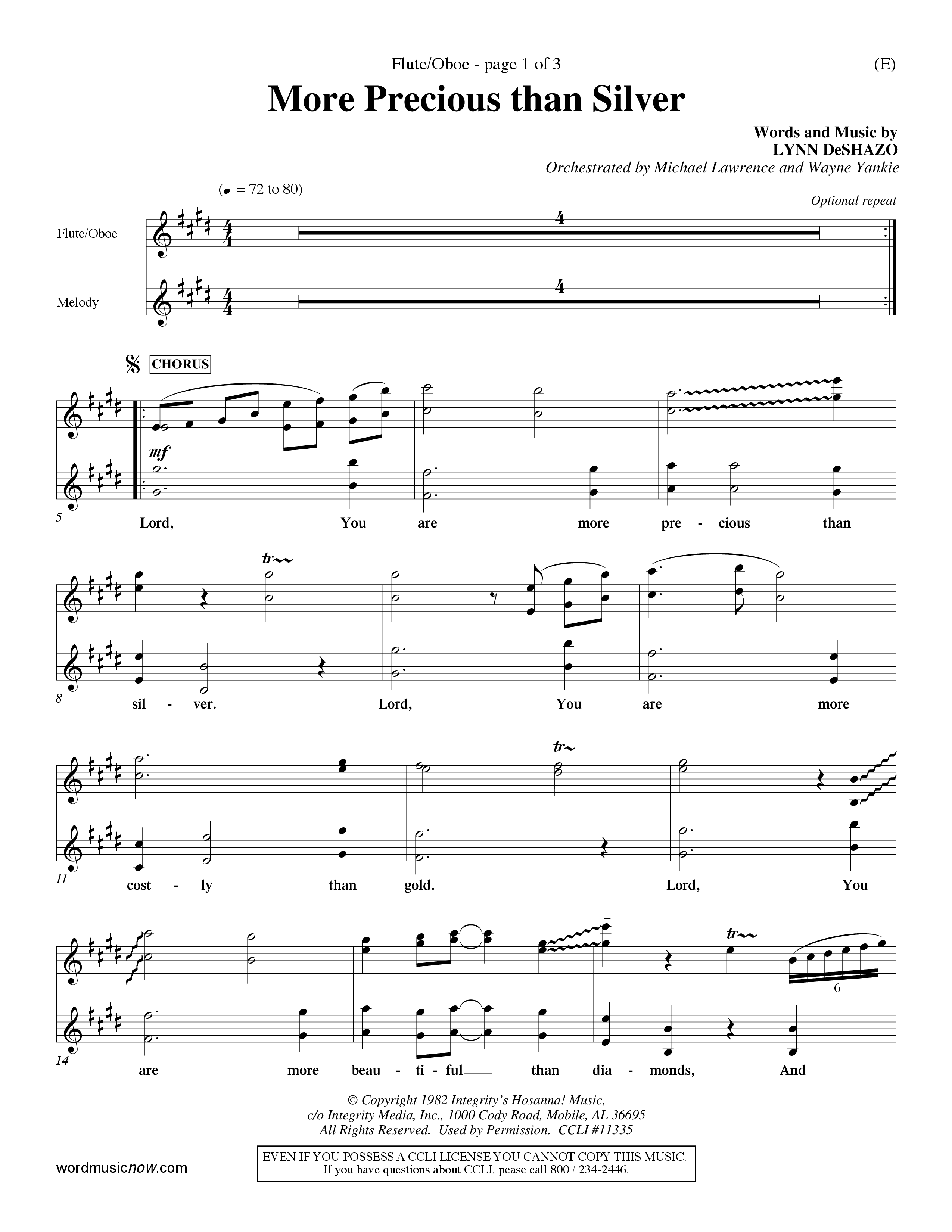 More Precious Than Silver (Choral Anthem SATB) Flute/Oboe (Word Music Choral / Orch. Michael Lawrence / Orch. Wayne Yankie)