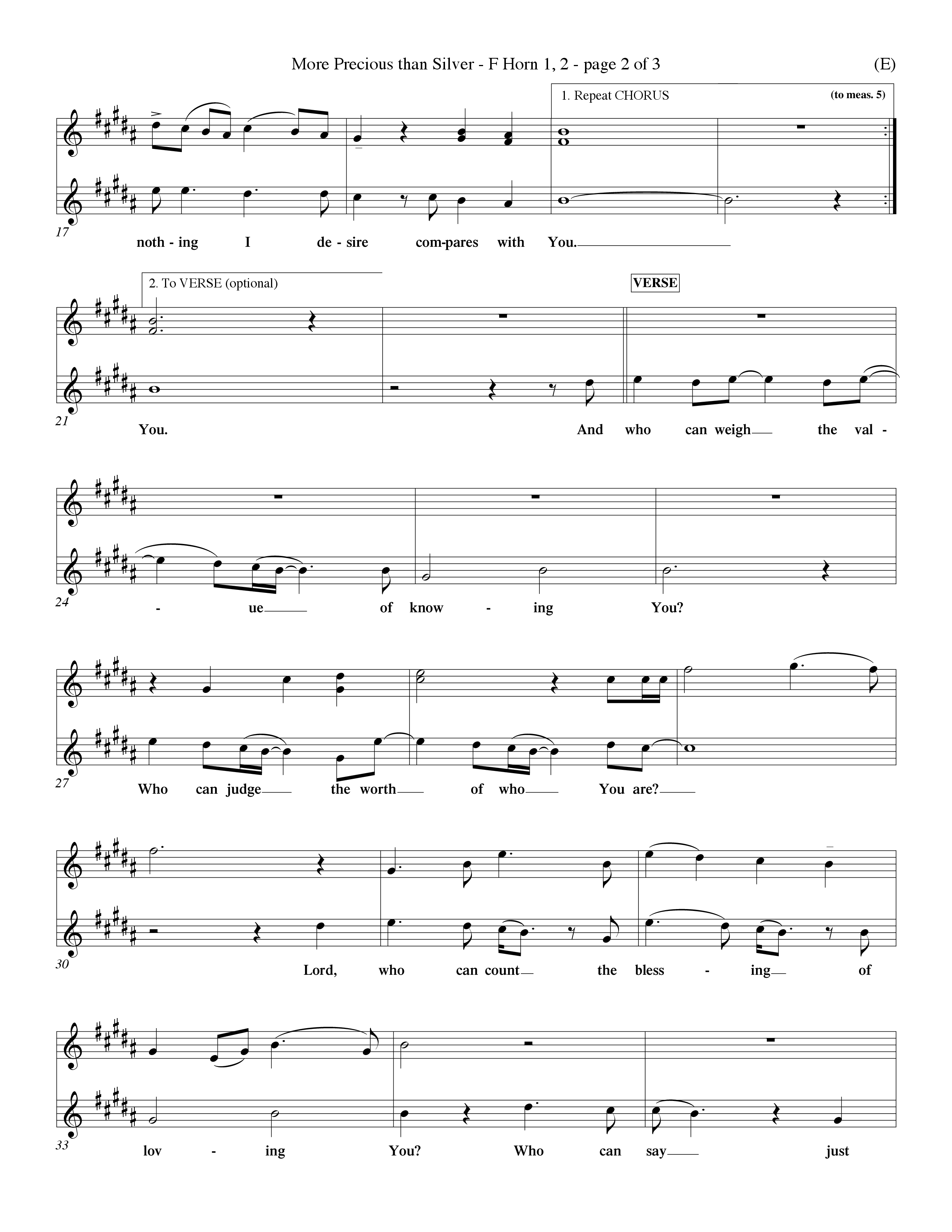 More Precious Than Silver (Choral Anthem SATB) French Horn (Word Music Choral / Orch. Michael Lawrence / Orch. Wayne Yankie)