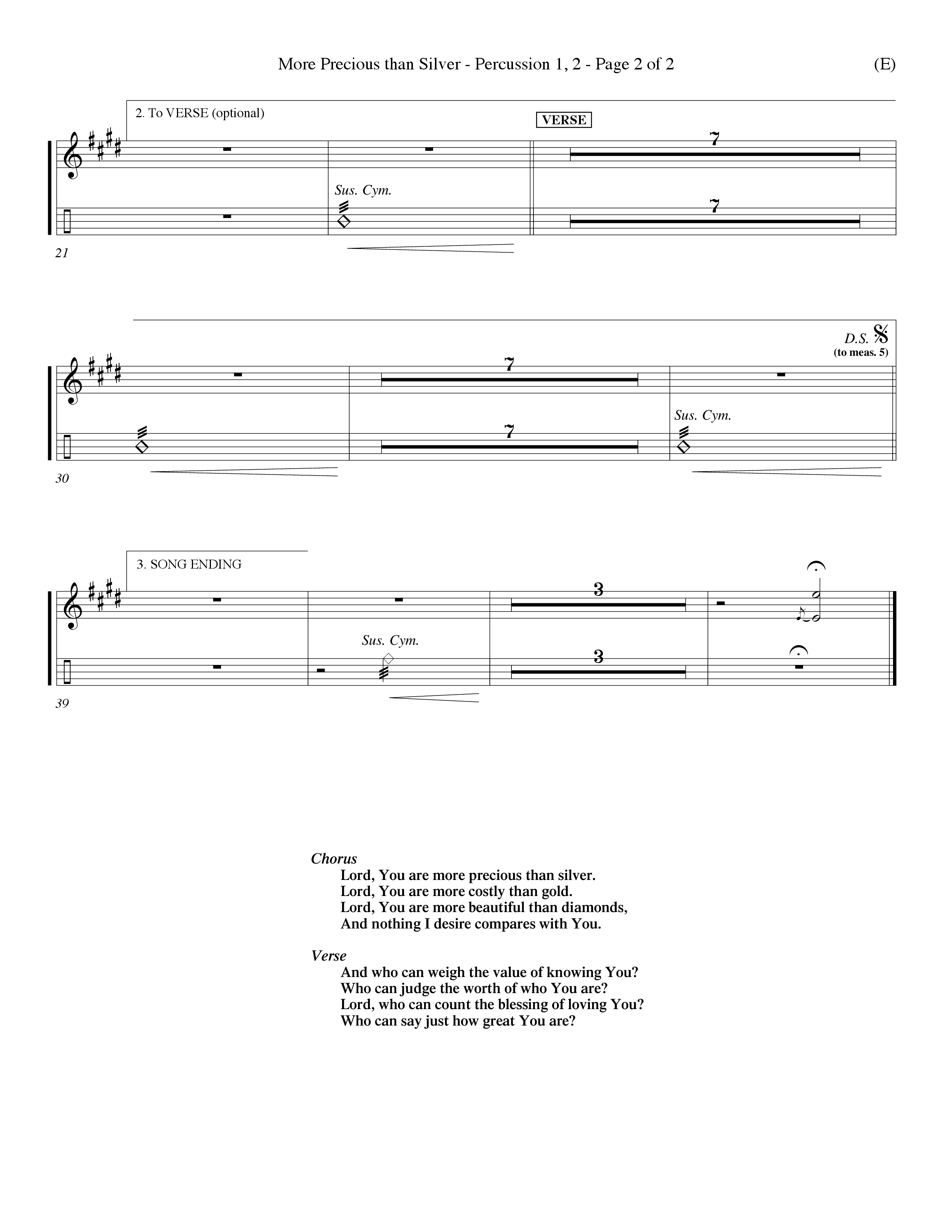 More Precious Than Silver (Choral Anthem SATB) Percussion 1/2 (Word Music Choral / Orch. Michael Lawrence / Orch. Wayne Yankie)