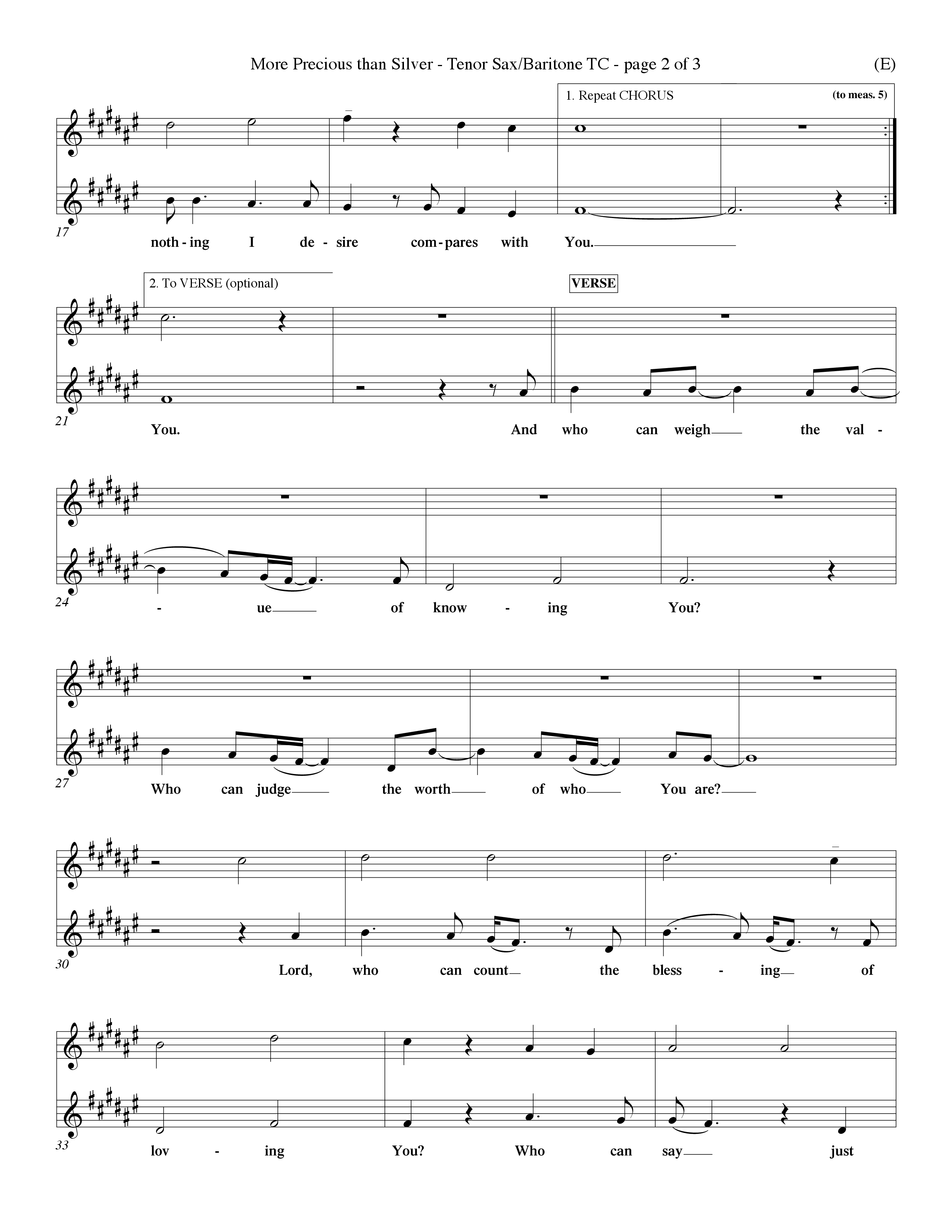 More Precious Than Silver (Choral Anthem SATB) Tenor Sax/Baritone T.C. (Word Music Choral / Orch. Michael Lawrence / Orch. Wayne Yankie)