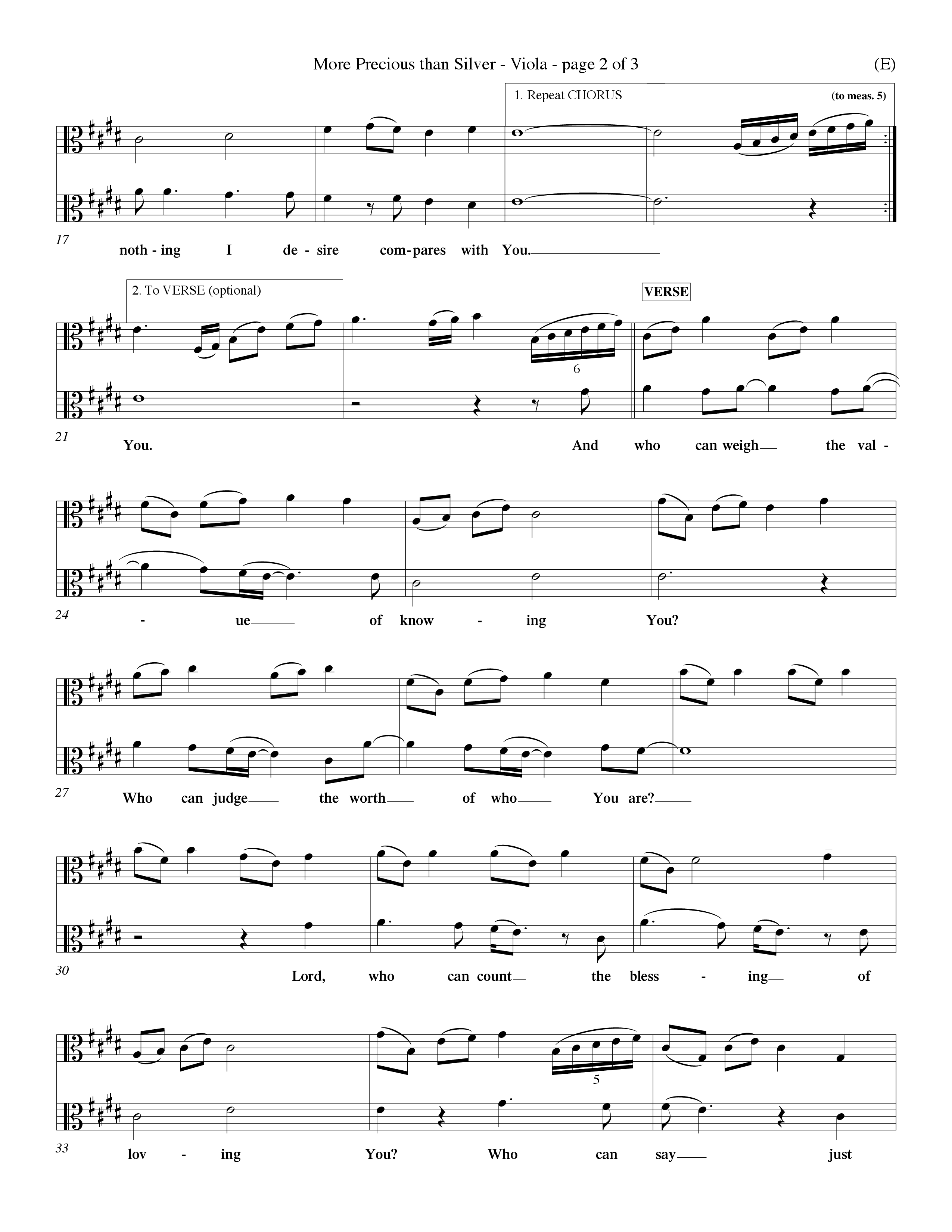 More Precious Than Silver (Choral Anthem SATB) Viola (Word Music Choral / Orch. Michael Lawrence / Orch. Wayne Yankie)