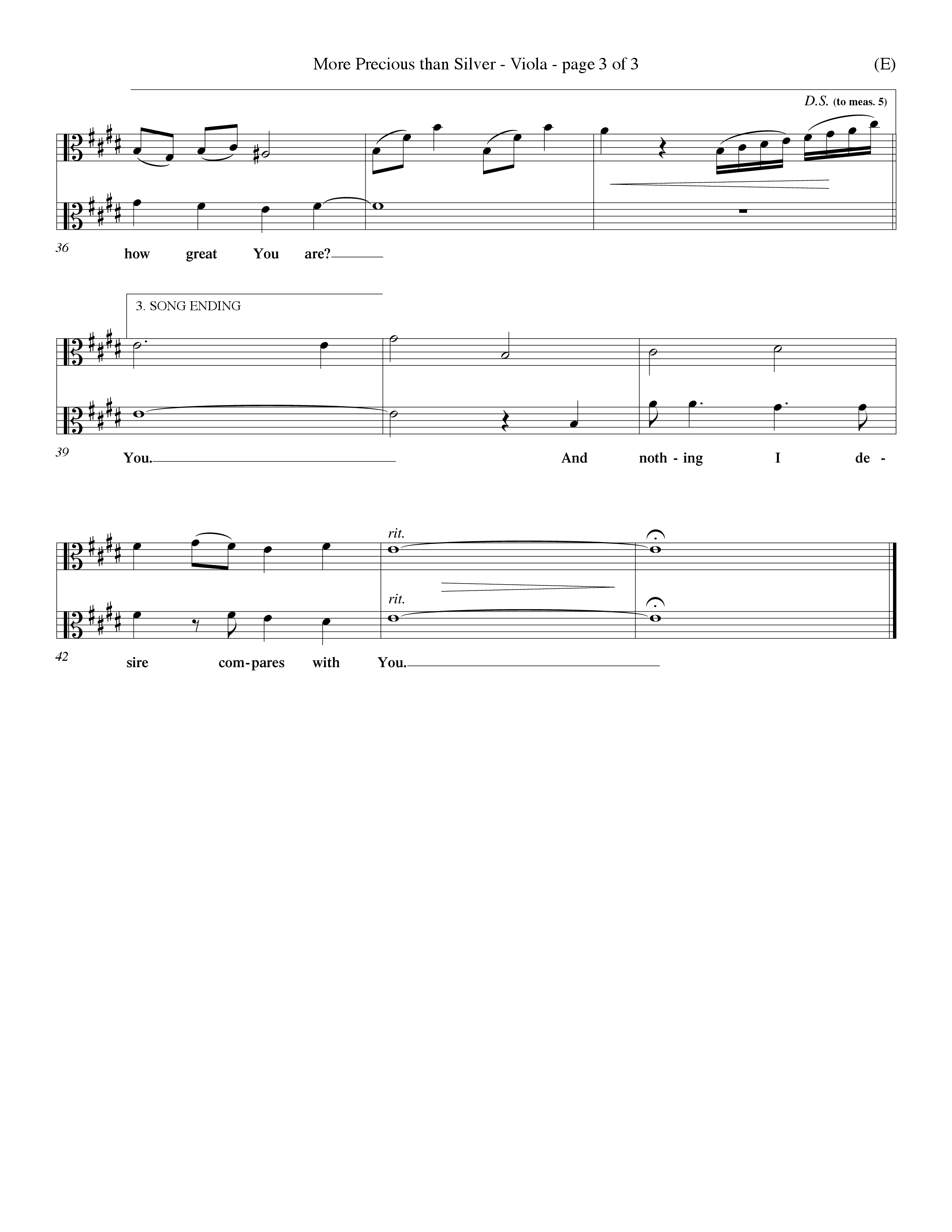 More Precious Than Silver (Choral Anthem SATB) Viola (Word Music Choral / Orch. Michael Lawrence / Orch. Wayne Yankie)