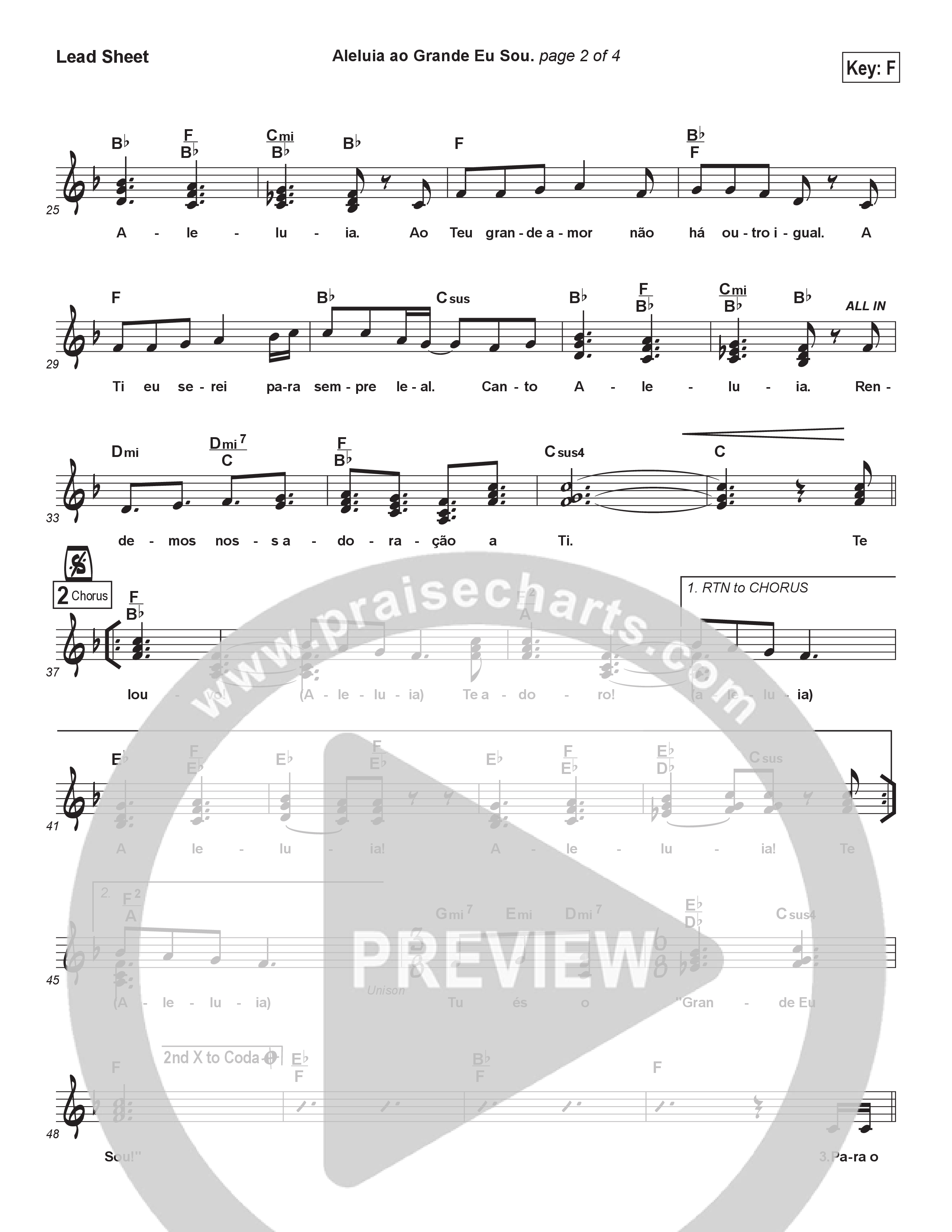 Aleluia ao Grande Eu Sou (Hallelujah Praise To The Great I Am)(Portuguese) Lead Sheet (SAT) (Brad Henderson)