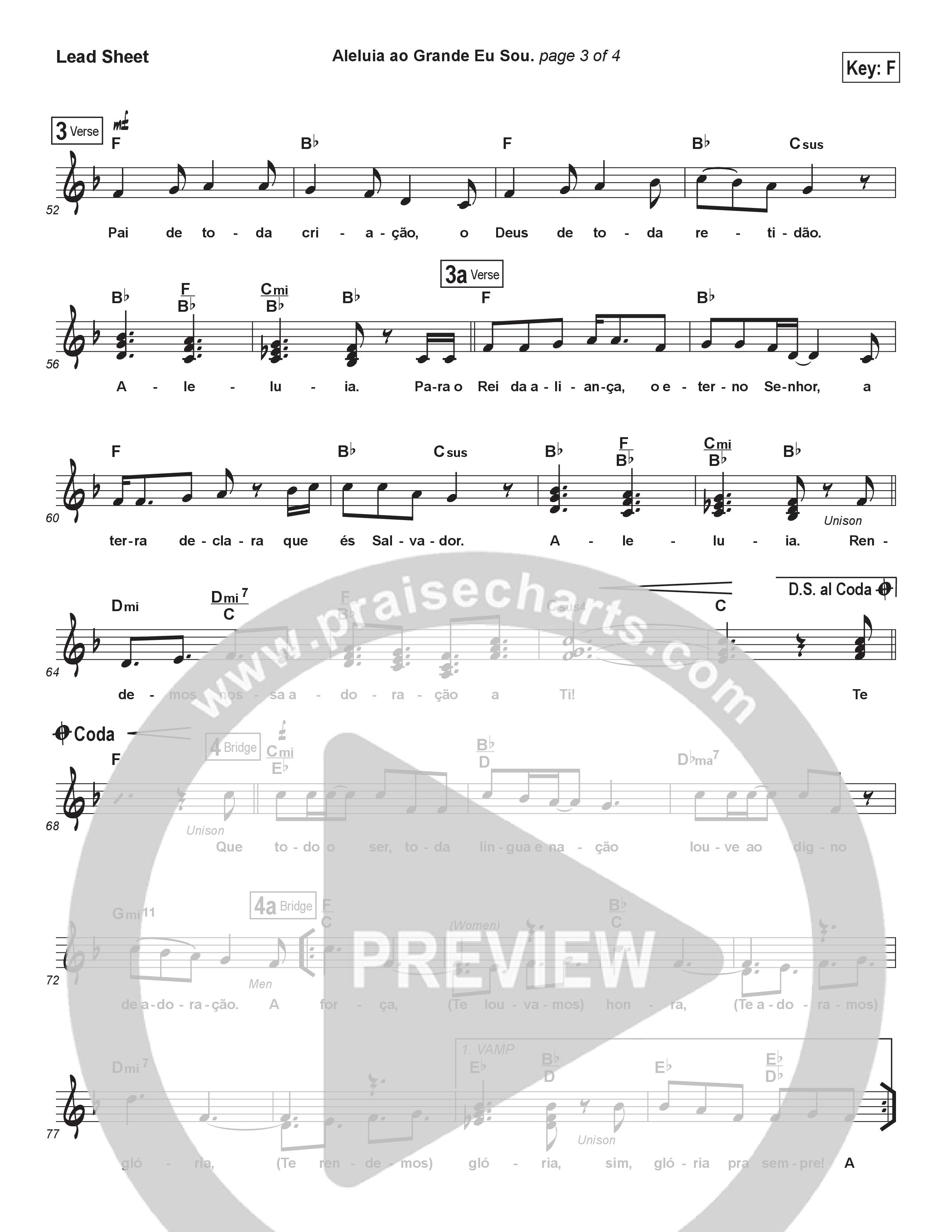 Aleluia ao Grande Eu Sou (Hallelujah Praise To The Great I Am)(Portuguese) Lead Sheet (SAT) (Brad Henderson)