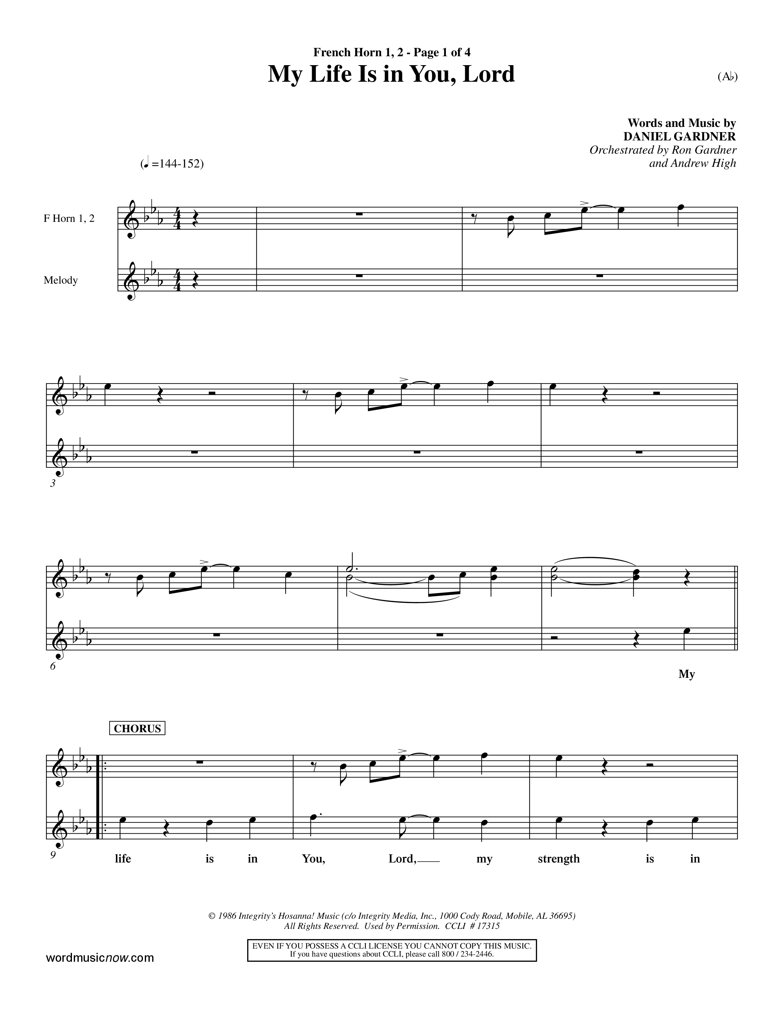 My Life Is In You Lord (Choral Anthem SATB) French Horn (Word Music Choral / Orch. Ron Myers / Orch. Andrew High)