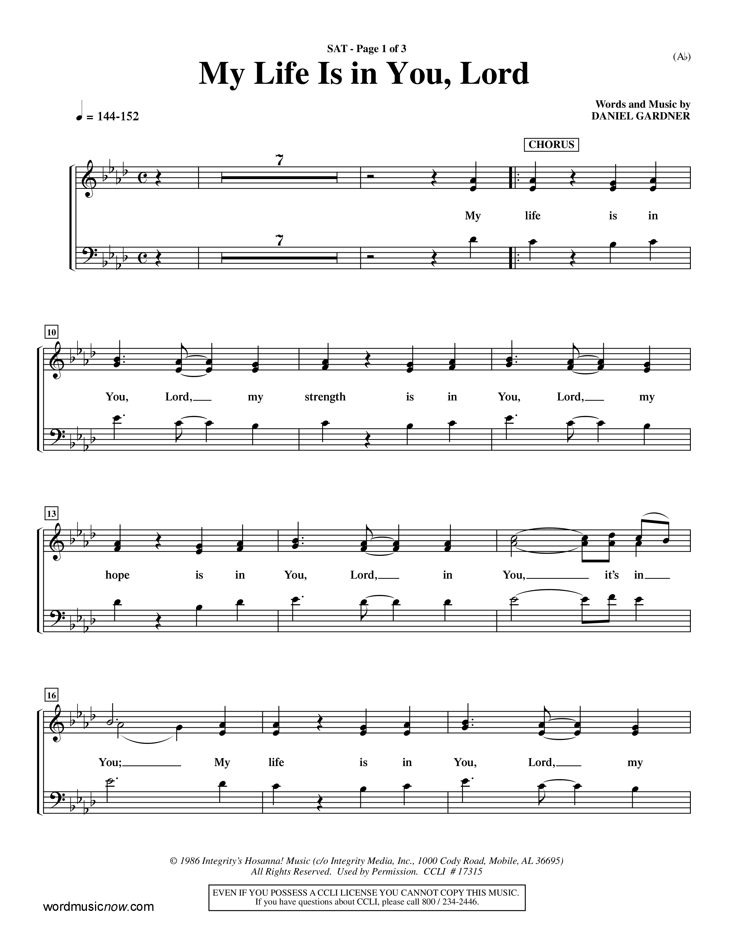 My Life Is In You Lord (Choral Anthem SATB) Lead Sheet (SAT) (Word Music Choral / Orch. Ron Myers / Orch. Andrew High)