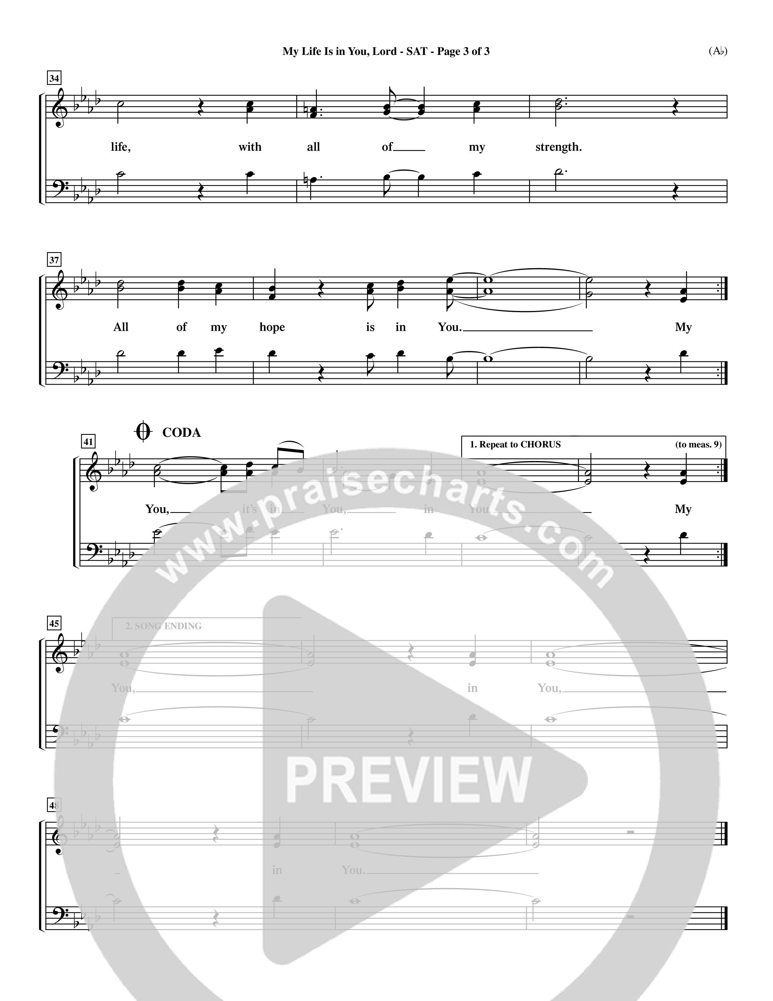 My Life Is In You Lord (Choral Anthem SATB) Lead Sheet (SAT) (Word Music Choral / Orch. Ron Myers / Orch. Andrew High)