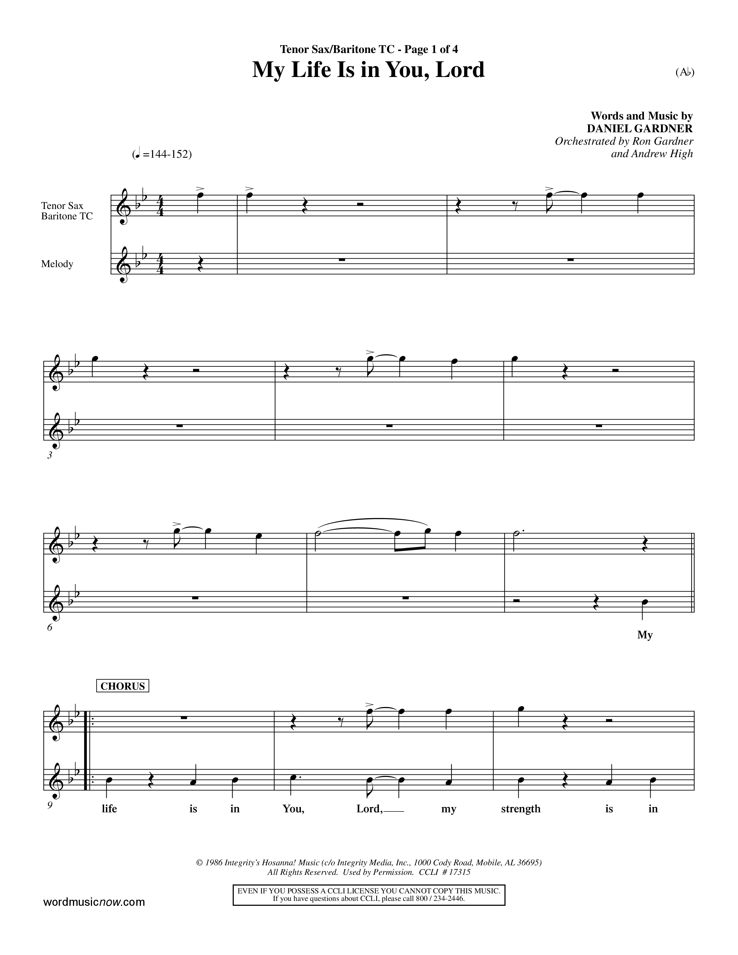 My Life Is In You Lord (Choral Anthem SATB) Tenor Sax/Baritone T.C. (Word Music Choral / Orch. Ron Myers / Orch. Andrew High)
