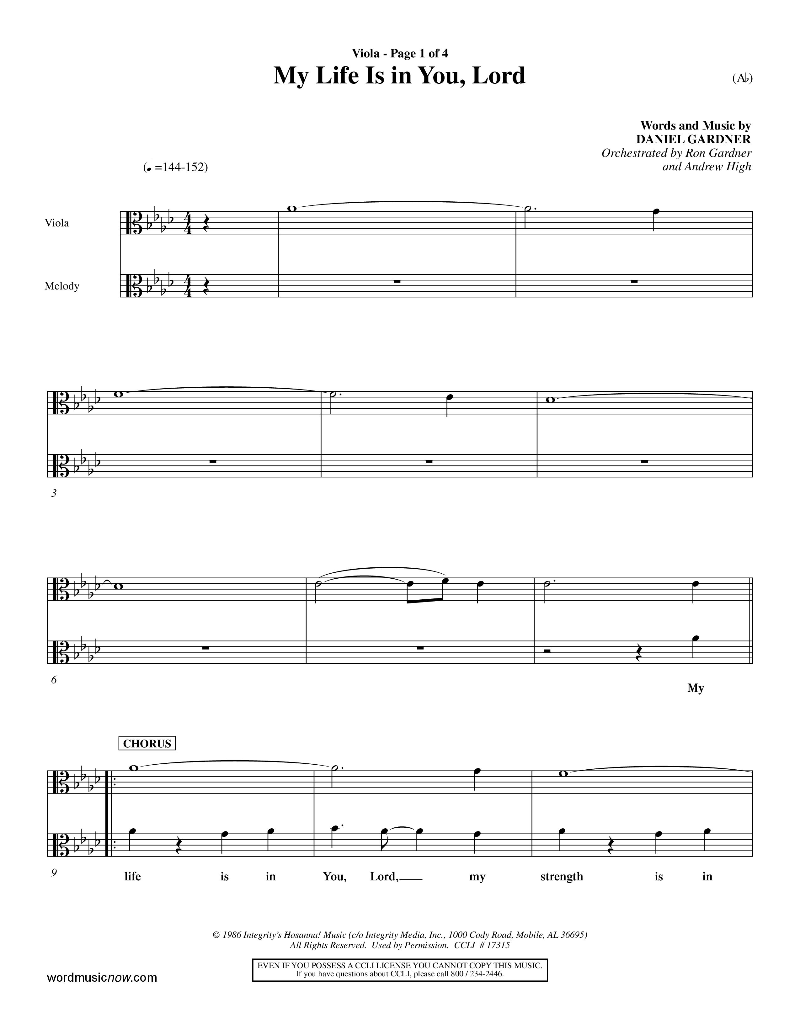 My Life Is In You Lord (Choral Anthem SATB) Viola (Word Music Choral / Orch. Ron Myers / Orch. Andrew High)
