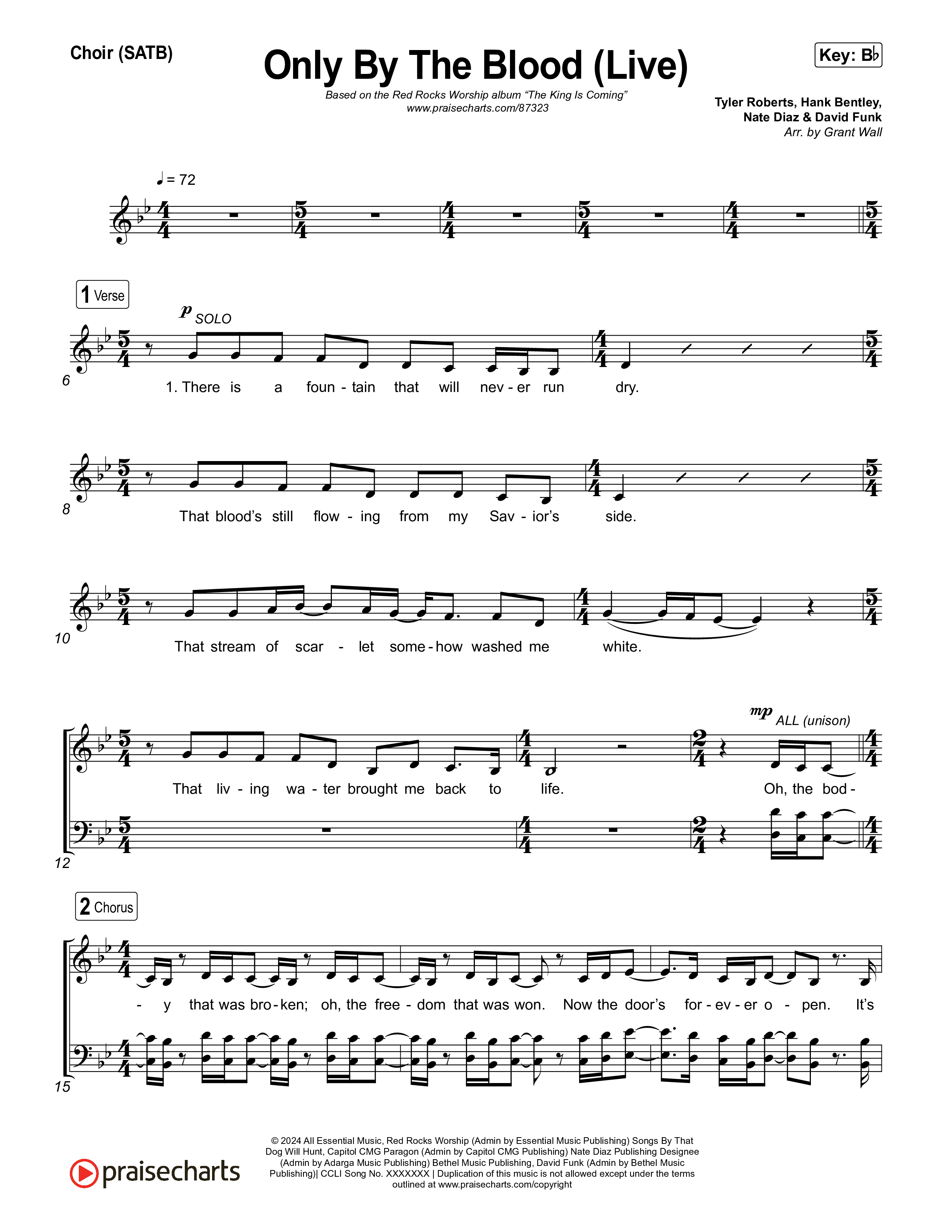 Only By The Blood (Live) Choir Sheet (SATB) (Red Rocks Worship / Jake Piland)
