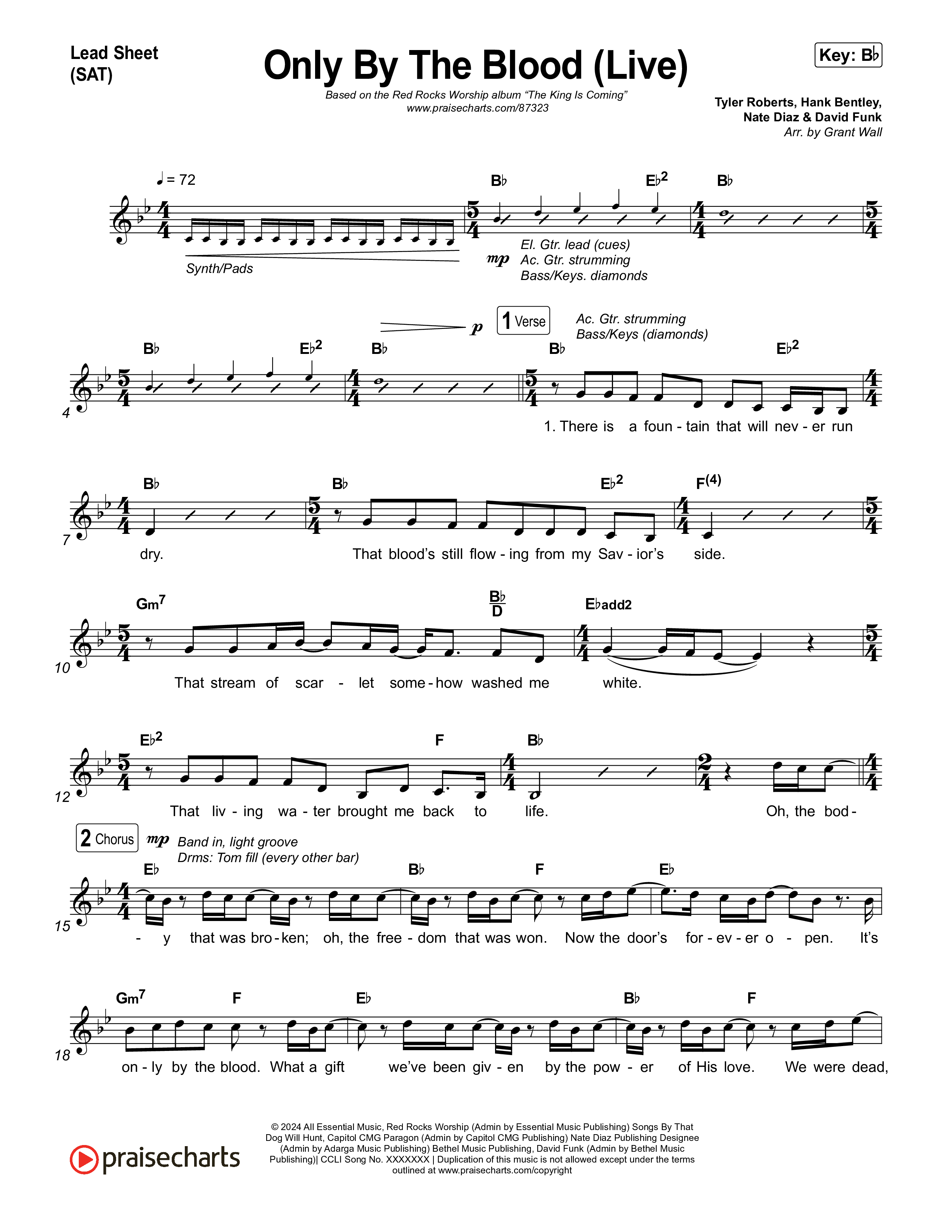 Only By The Blood (Live) Lead Sheet (SAT) (Red Rocks Worship / Jake Piland)