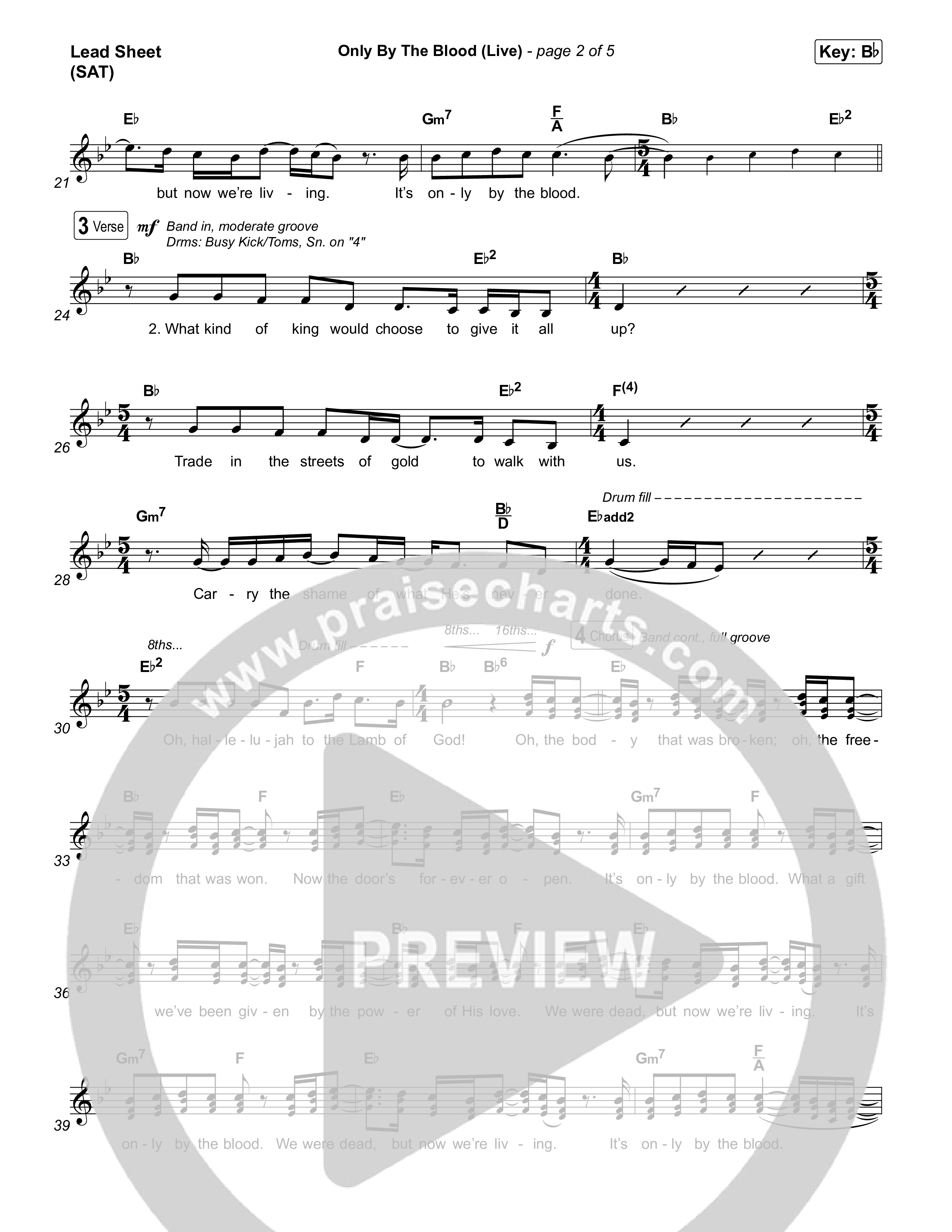 Only By The Blood (Live) Lead Sheet (SAT) (Red Rocks Worship / Jake Piland)