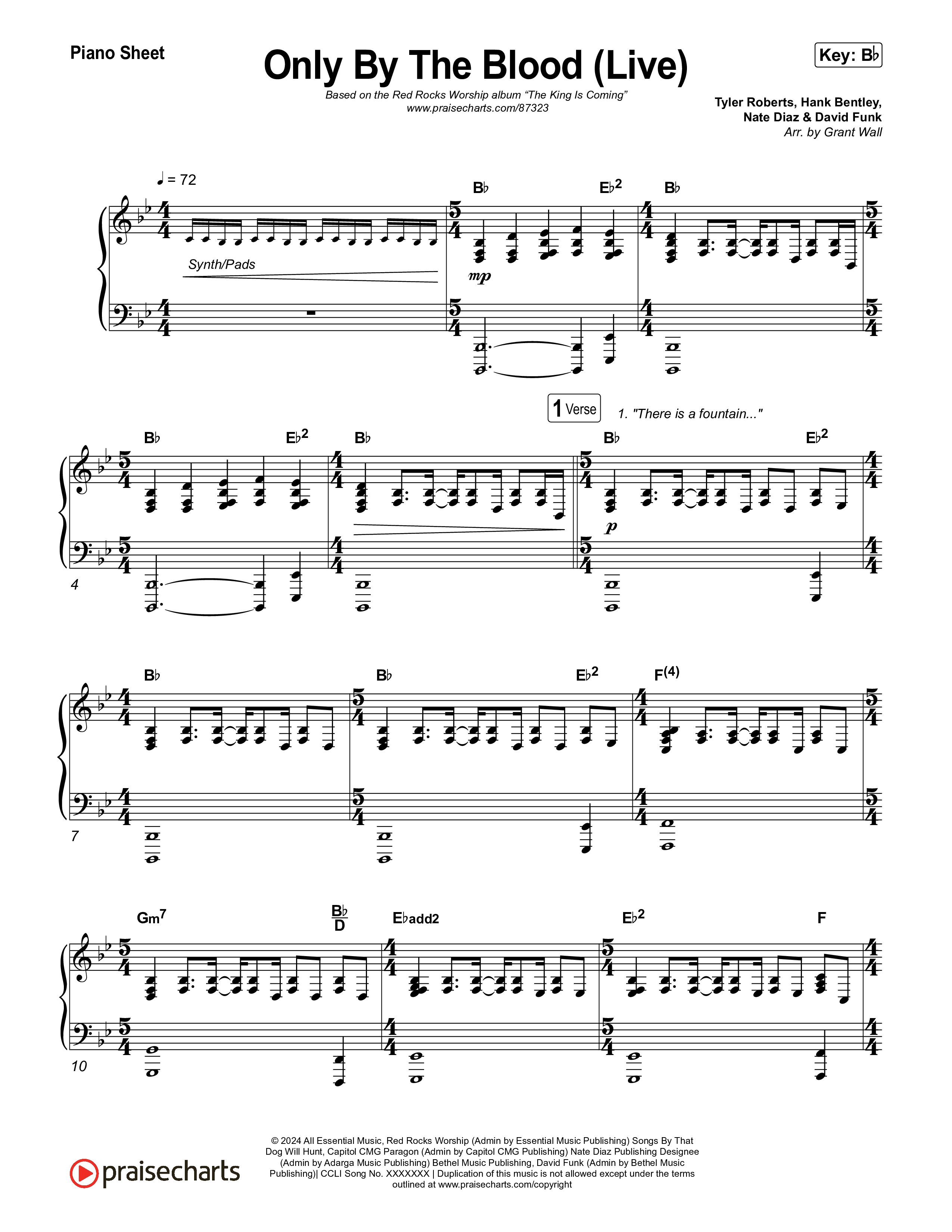 Only By The Blood (Live) Piano Sheet (Red Rocks Worship / Jake Piland)