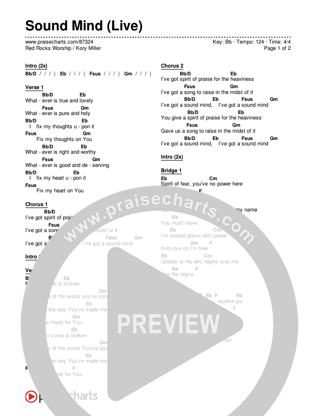 Sound Mind (Live) Chords & Lyrics (Red Rocks Worship / Kory Miller)