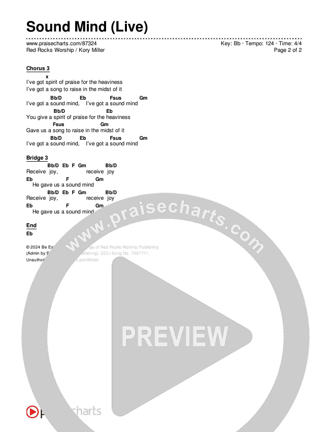 Sound Mind (Live) Chords & Lyrics (Red Rocks Worship / Kory Miller)