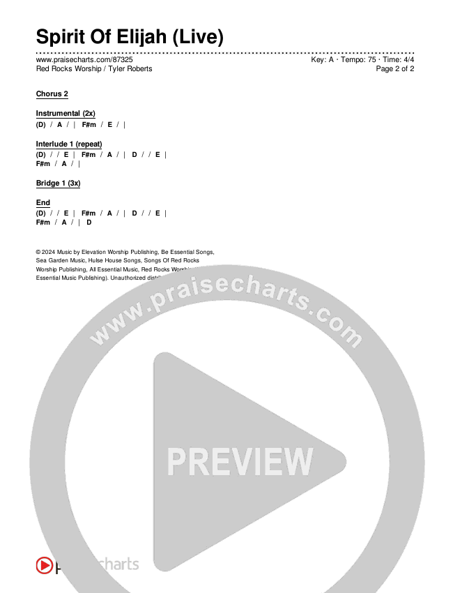 Spirit Of Elijah (Live) Chords & Lyrics (Red Rocks Worship / Tyler Roberts)