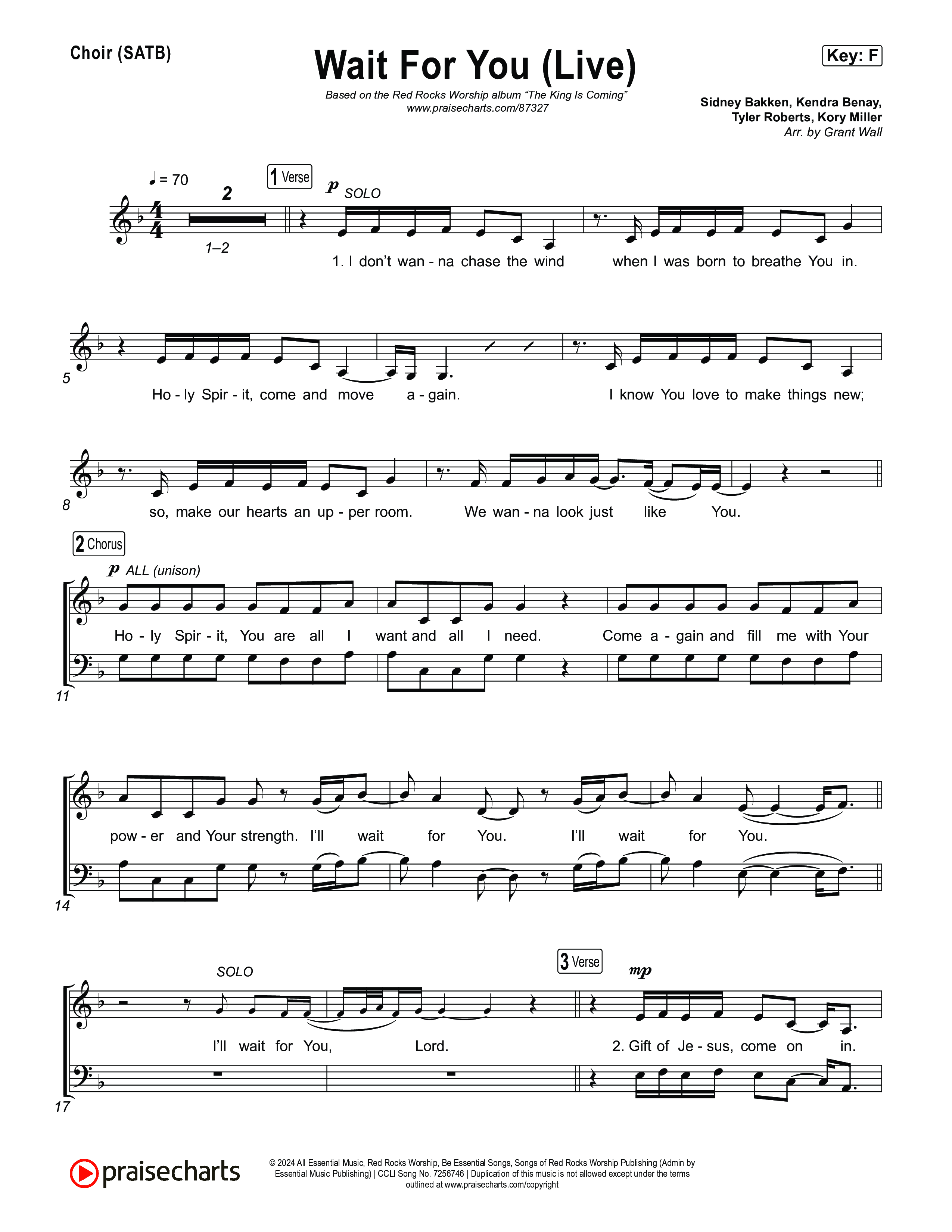 Wait For You (Live) Choir Sheet (SATB) (Red Rocks Worship / Sidney Bakken)