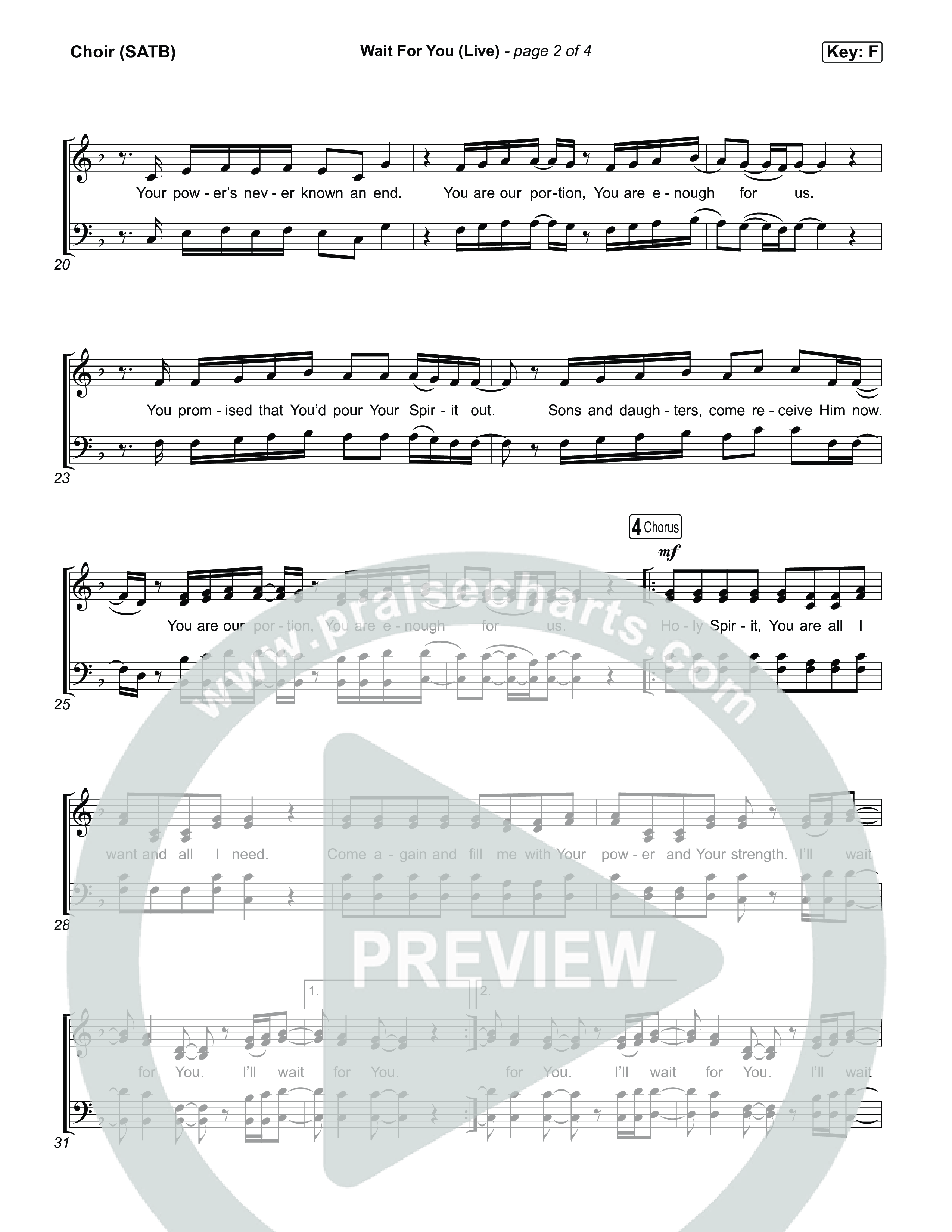 Wait For You (Live) Choir Sheet (SATB) (Red Rocks Worship / Sidney Bakken)